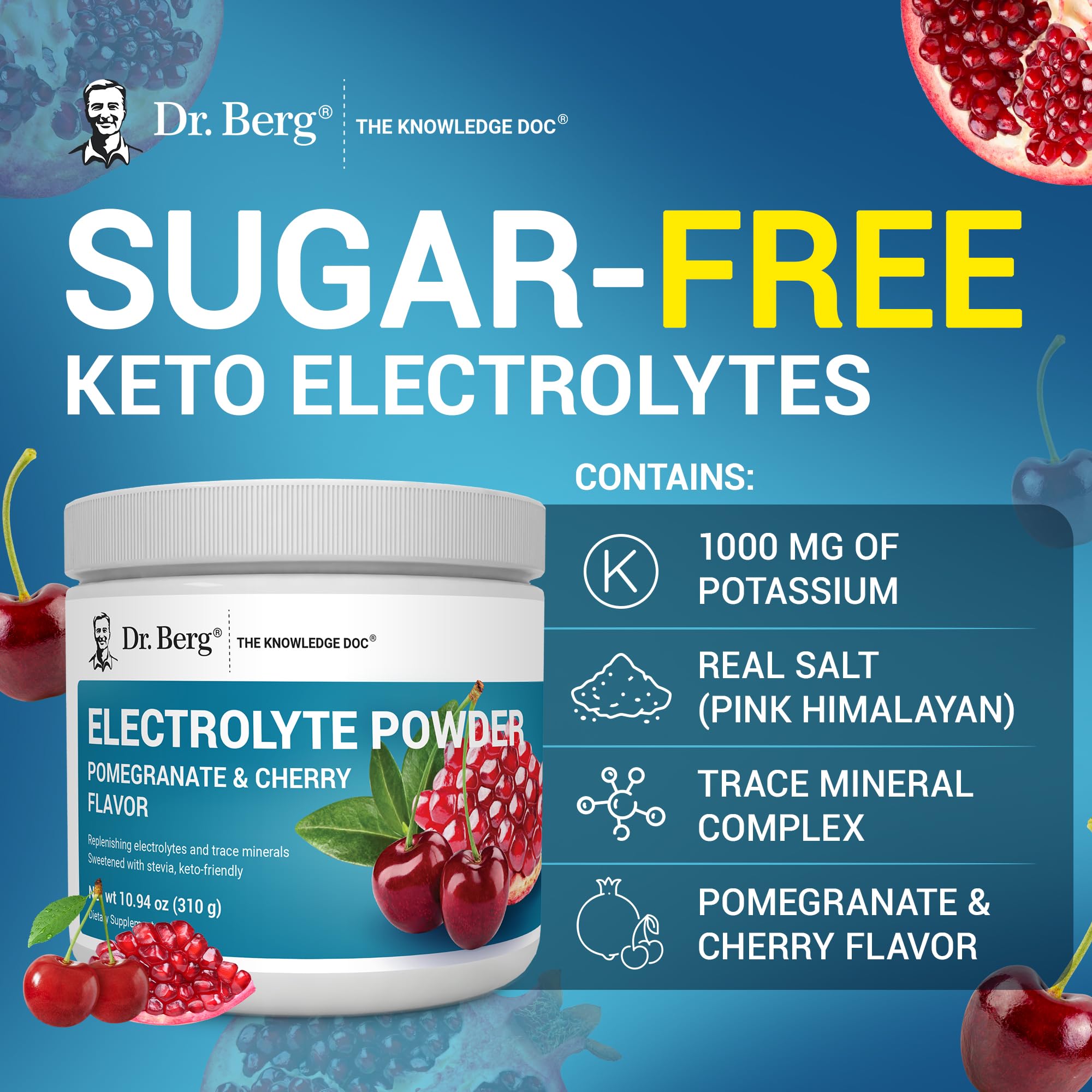 Dr. Berg Zero Sugar Hydration Keto Electrolyte Powder - Enhanced w/ 1000 mg of Potassium & Real Pink Himalayan Salt (NOT Table Salt)