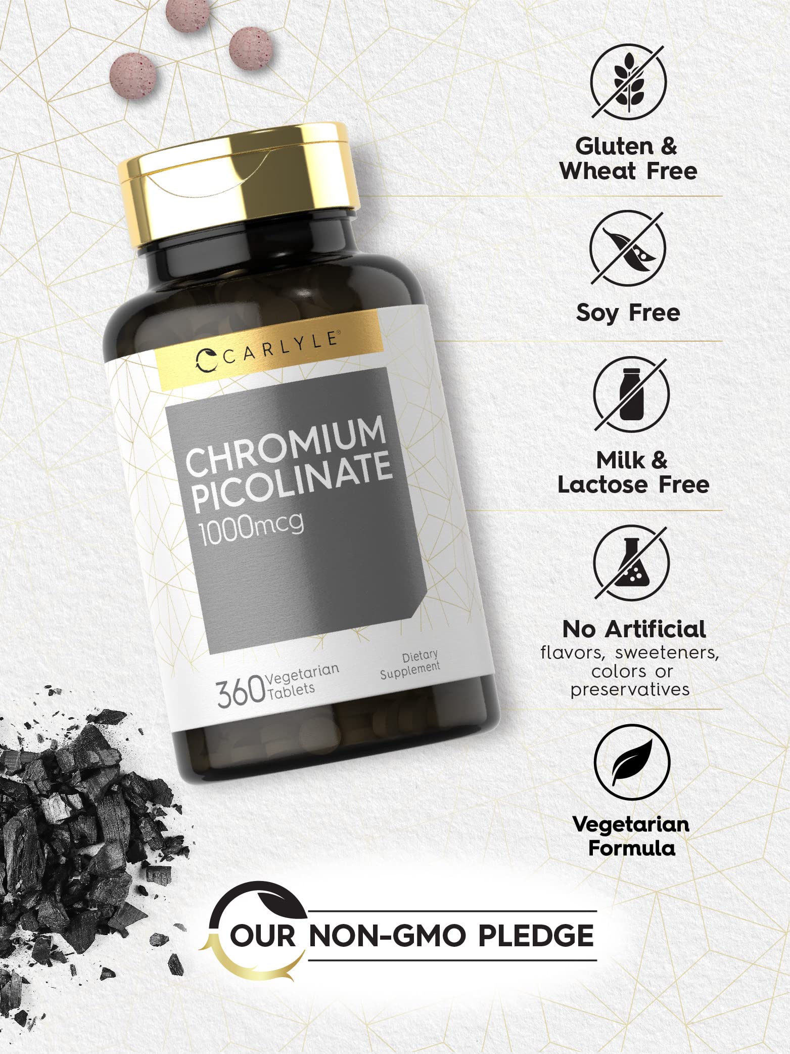 Carlyle Ultra Chromium Picolinate 1000mcg | 360 Tablets | Vegetarian, Non-GMO, Gluten Free