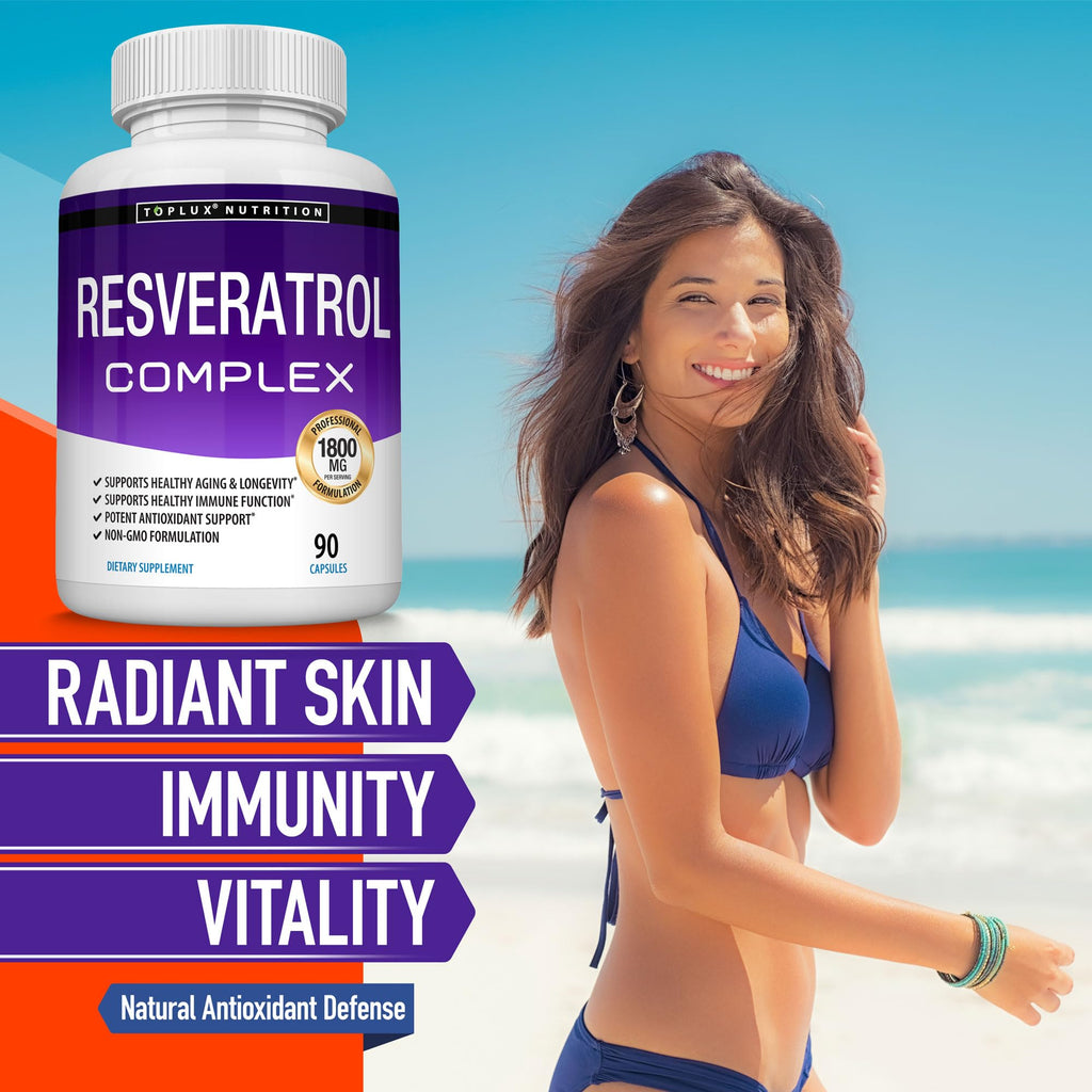 Resveratrol Supplement 1800 mg Antioxidant Complex - Highly Potent Natural Trans-Resveratrol Pills for Healthy Aging, Overall Health Support, Immune System