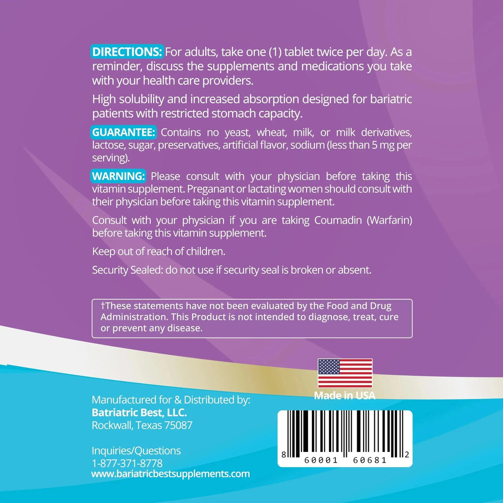 High A D E K Bariatric Multivitamin for Post DS/SADI Surgery, 25 Essential Nutrients for Post-Weight Loss Surgery, 180 Tablets Bariatric Best Supplements Au supplements