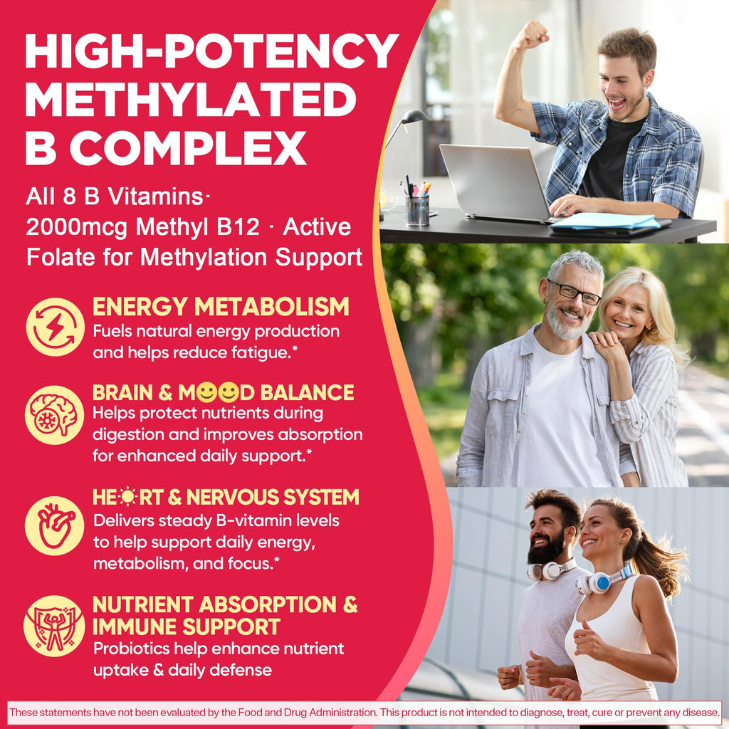 Methylated Vitamin B Complex Gummies for Women & Men, High Dose 2000 mcg Methyl B12, Liposomal Super All B Vitamins Methylfolate, B1, B2, B3, B5, B6, B7, Vitamin C,