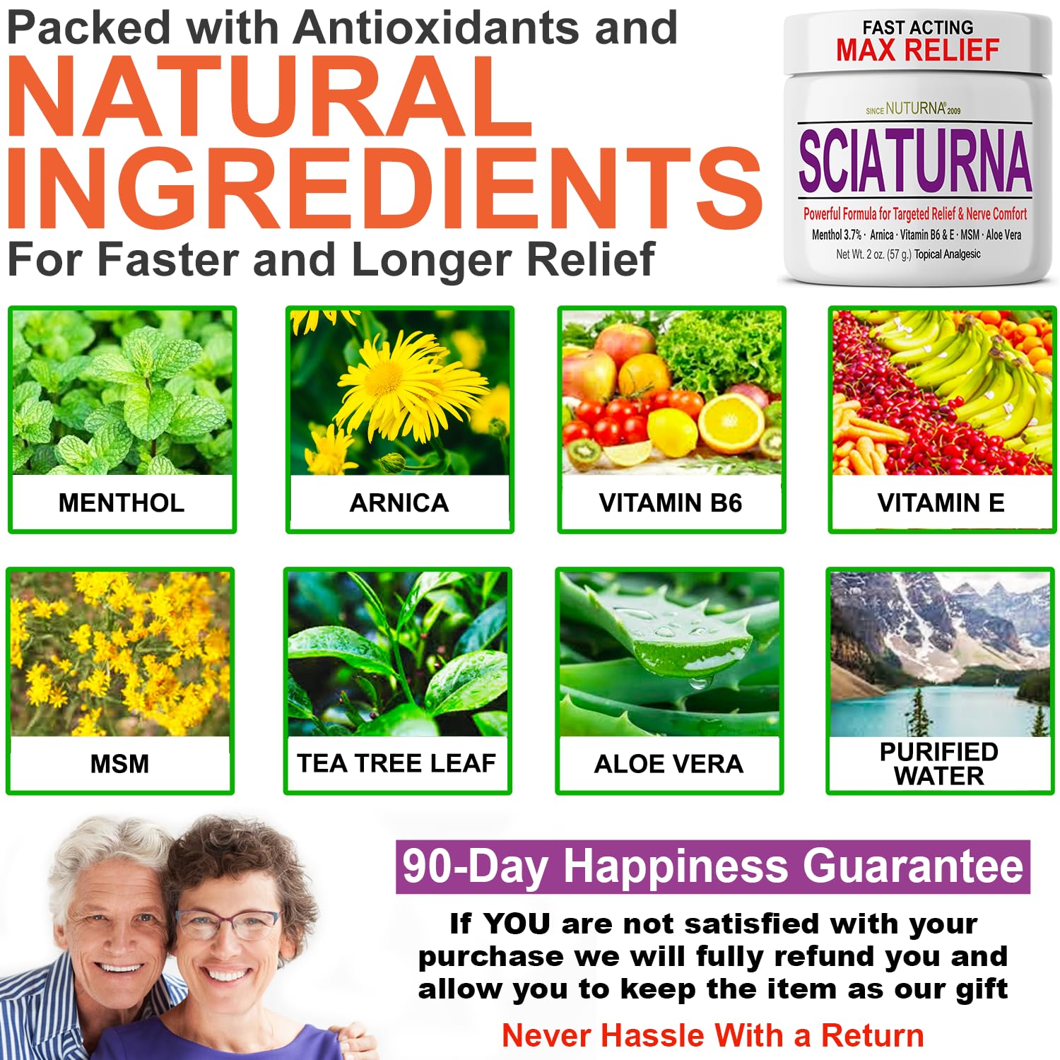 Sciatica Nerve Cream - Maximum Strength Comfort Cream for Feet, Hands, Legs, Toes, Back - Natural Ultra Strength Arnica, MSM, Menthol, Soothing Comfort, 2 Oz Nuturna Au supplements