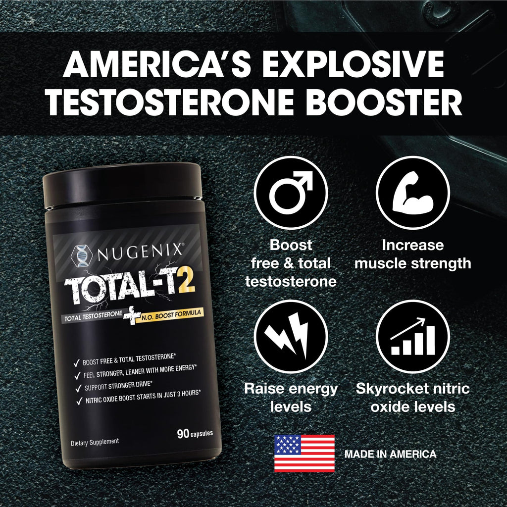 Nugenix Total-T2 - Nitric Oxide Booster for Men, Tesnor, S7, ElevATP, Tongkat, Citrulline, Nitric Oxide and Testosterone Supplement for Men (90 Count)