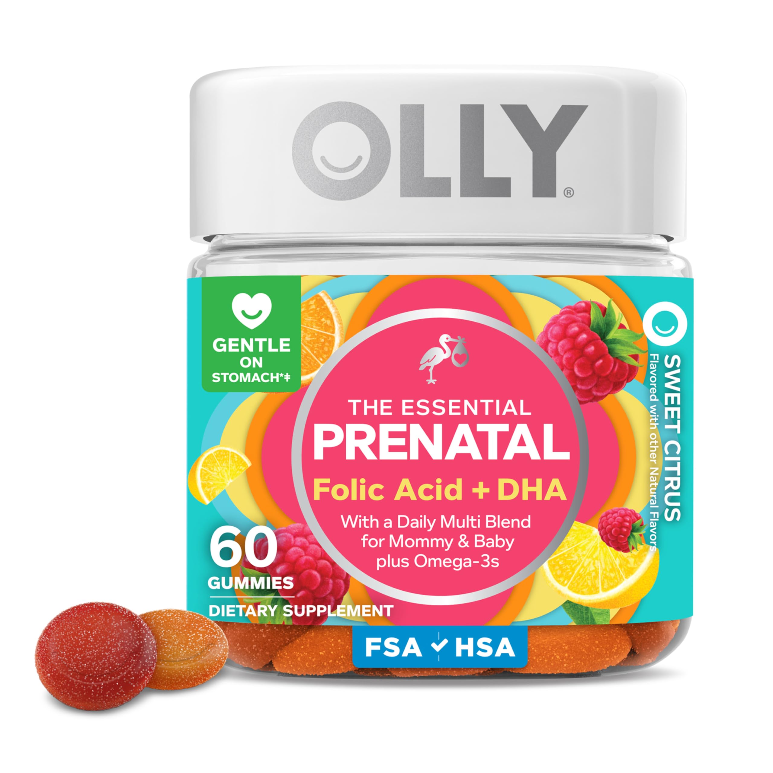 OLLY Prenatal Multivitamin Gummy, Supports Healthy Growth and Brain Development, Folic Acid, Vitamin D, Omega 3 DHA, Chewable Supplement
