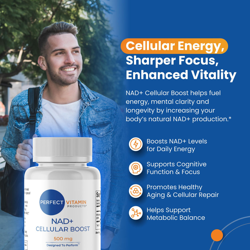 Perfect Vitamin Products NAD+ Cellular Boost – 500mg NMN Supplement for NAD+ Support, Cellular Energy, Brain Clarity & Anti-Aging – Longevity & Recovery Support – 90 Vegan Capsules (30 Servings) Perfect Vitamin Products Au supplements