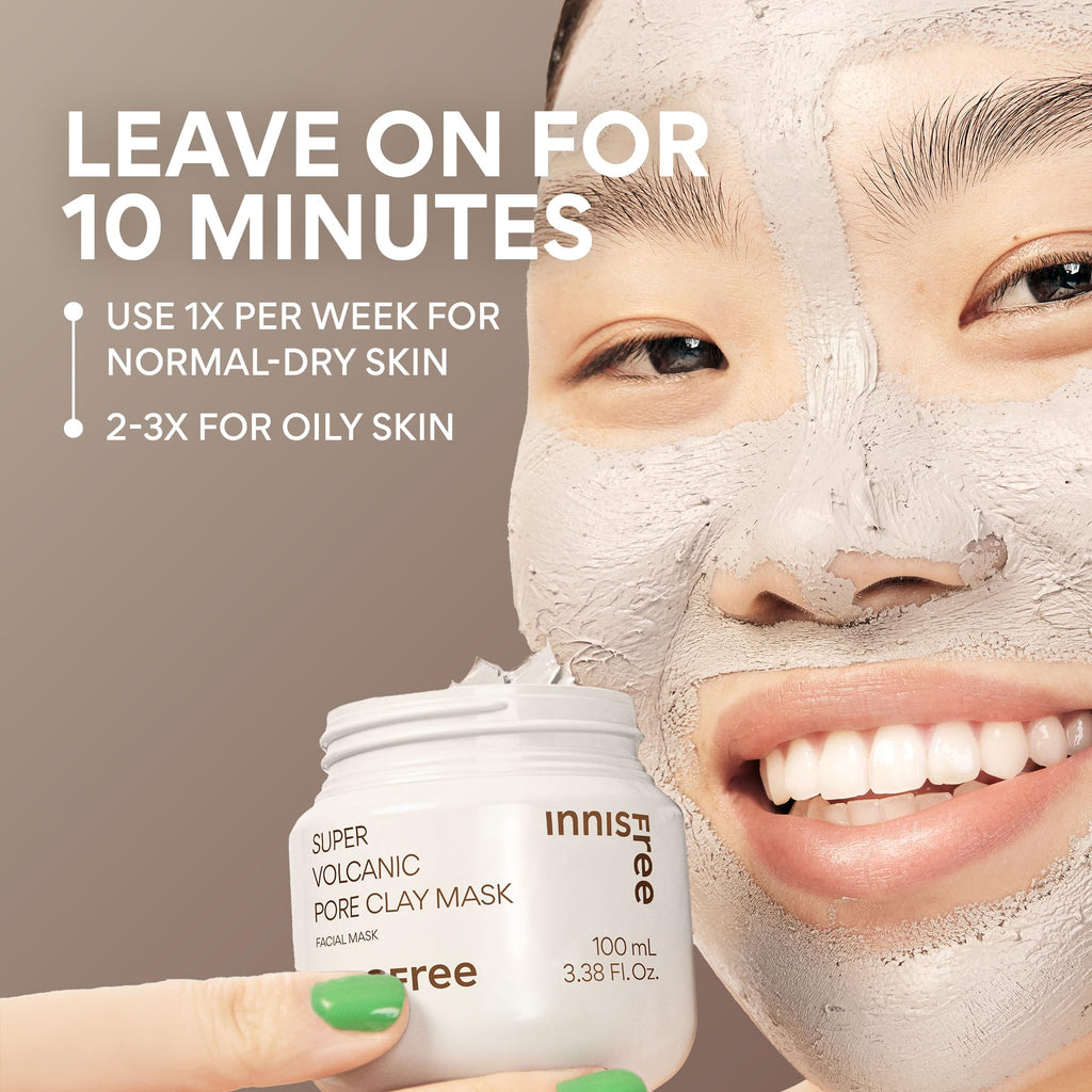 Innisfree Super Volcanic Clay Mask, Premium Korean Skincare with AHA and Natural Clusters for Deep Pore Detox, Gentle Exfoliation, Oil Control