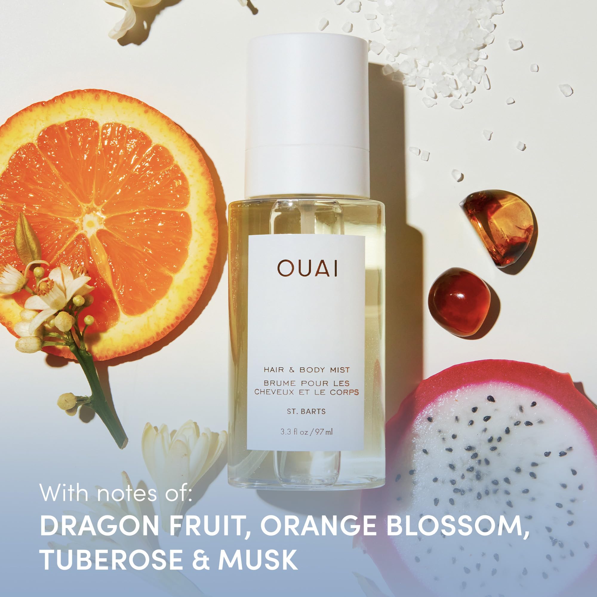 OUAI St. Barts Travel Bundle - Includes Travel Size Scalp & Body Scrub, Foaming Shower Gel, Hydrating Cream, and Hair & Body Mist (4 Count, 3.4 Oz/3.4 Oz/3 Oz/3.3 Oz) OUAI Au supplements