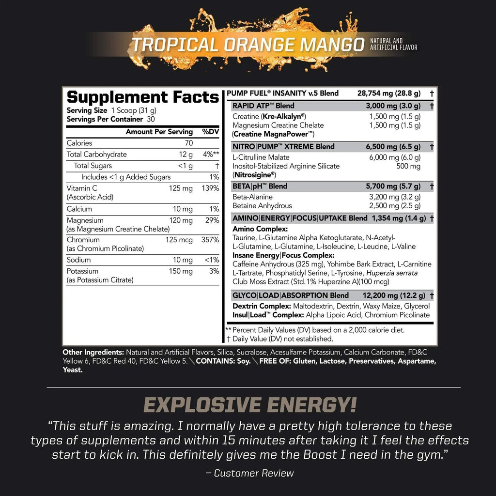 PMD Sports Ultra Pump Fuel Insanity - Pre Workout - Tropical Orange Mango (30 Servings) PMD Au supplements