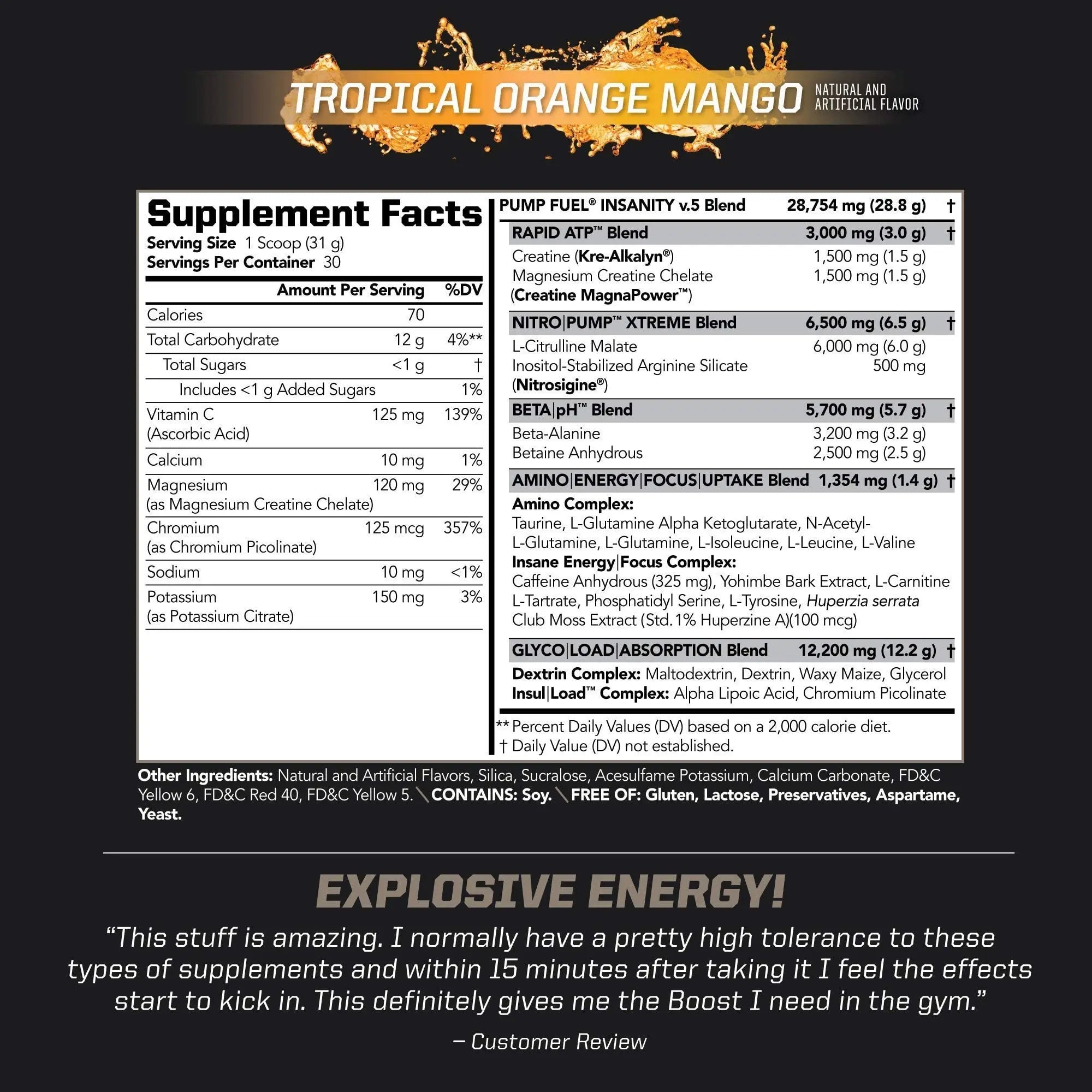PMD Sports Ultra Pump Fuel Insanity - Pre Workout - Tropical Orange Mango (30 Servings) PMD Au supplements