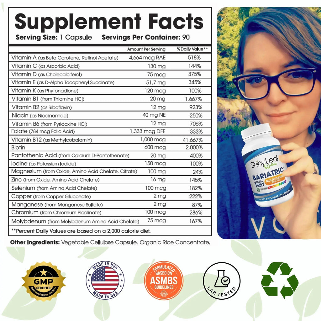 Bariatric Multivitamin Iron-Free One Capsule Per Day and CoQ10 100mg Supplement for Brain Health and Energy Management for Women and Men Shiny Leaf Au supplements