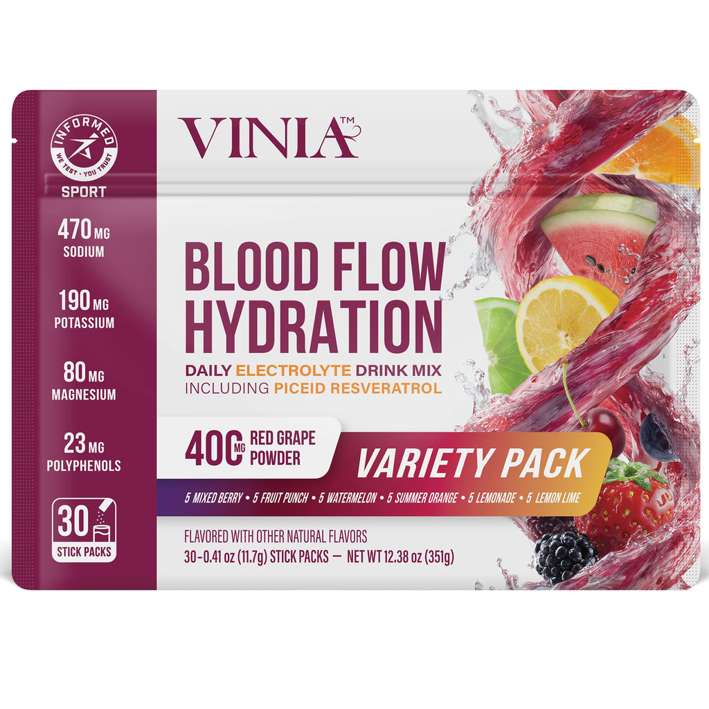 VINIA Resveratrol Electrolyte Hydration Powder Mix | Boost Blood Flow & Circulation | Sea Salt, Coconut Water Potassium