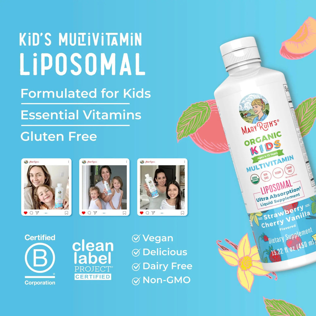 MaryRuth Organics Kids Multivitamin Liposomal | Vegan, Sugar-Free Vitamins for Kids | Ages 4+ | 2 Month Supply | 15.22 Fl Oz MaryRuth Organics Au supplements