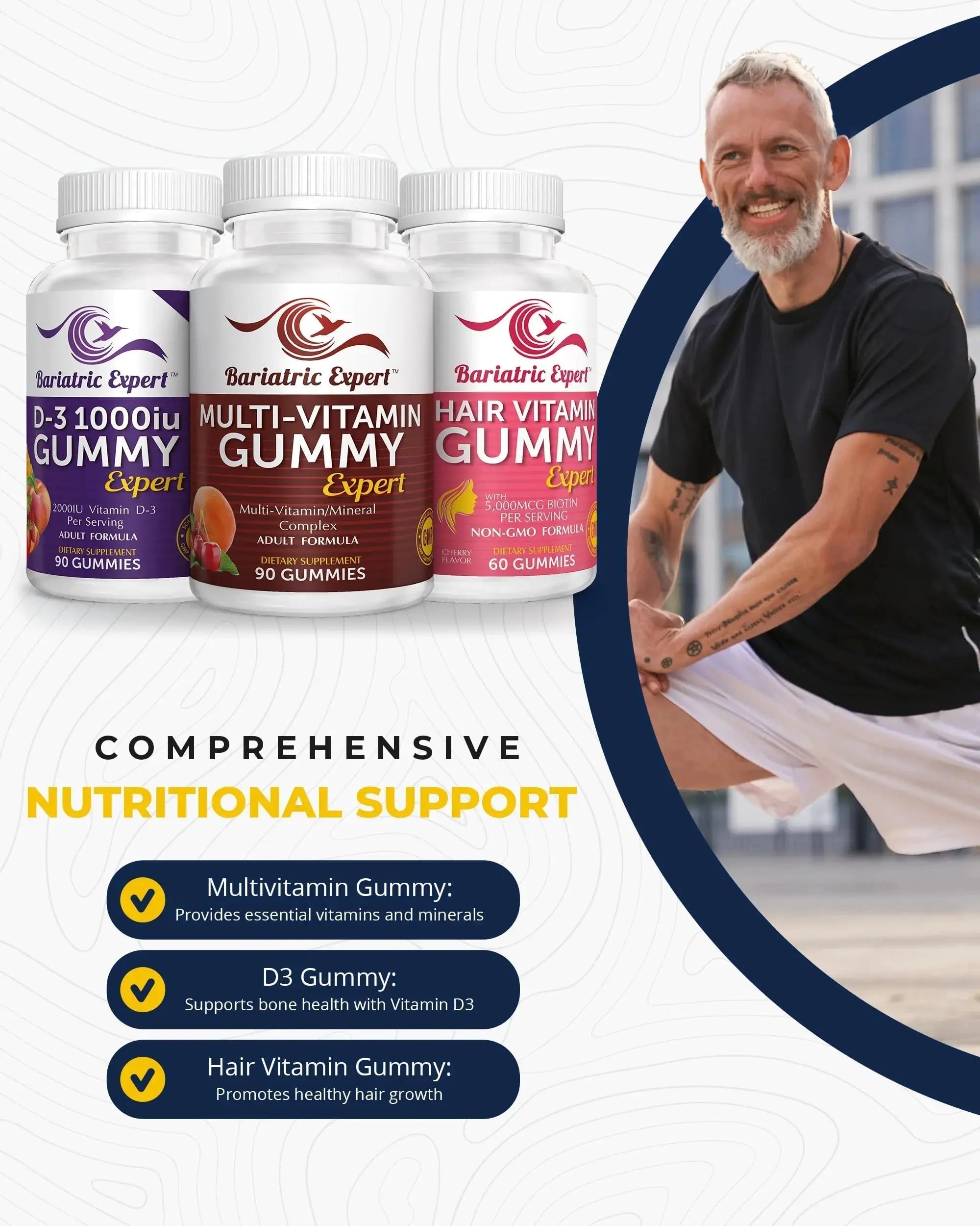 Bariatric Multivitamin 3 Pack, Multivitamin Gummy 90 Chews. - D3 Gummies 90 Chew - Hair Vitamin Gummy 60 Chews. Bariatric Food Expert Au supplements