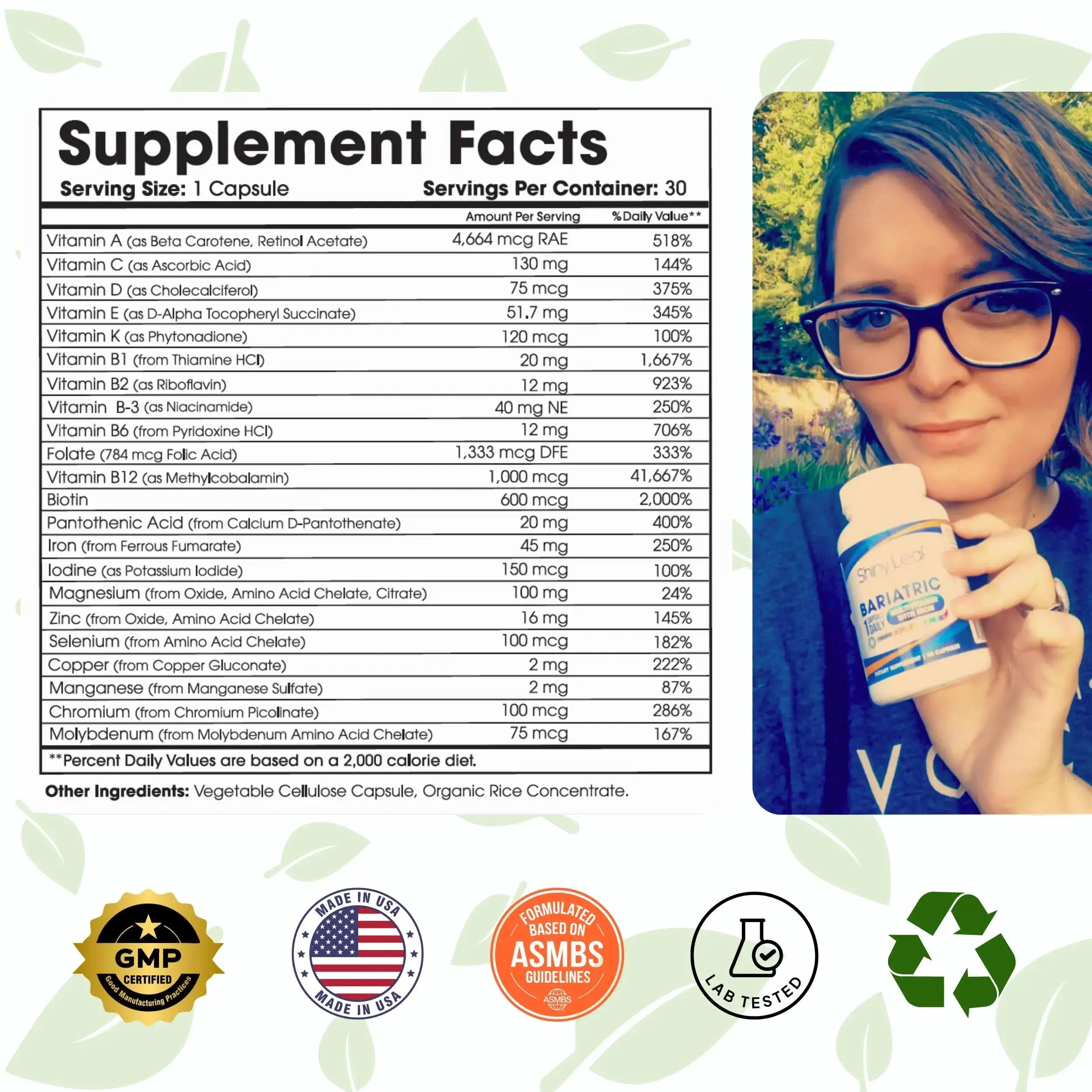 Bariatric Multivitamin with Iron One Capsule Per Day and CoQ10 100mg Supplement for Brain Health and Energy Management Shiny Leaf Au supplements