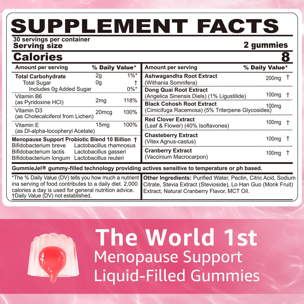 Sugar Free Menopause Supplement Gummies for Women, Menopause Probiotics (10 Billion CFU) Filled Gummy with Ashwagandha, Dong Quai & Black Cohosh for Hot Flashes, Night Sweats, Mood Swings, Gut Health NEVISS Au supplements