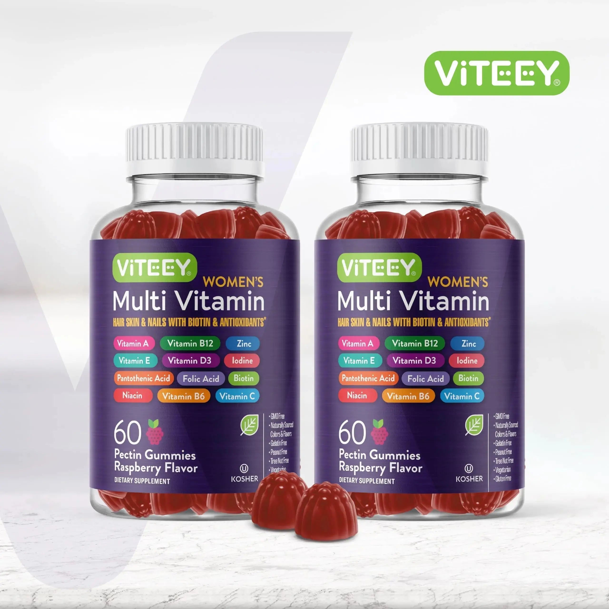 Viteey Womens Multivitamin Gummies - Immune Support - 12 in 1 Essential Vitamins & Minerals - Vitamin A, C, D3, E, B6, B12, Folic Acid, Biotin, Calcium Viteey Au supplements