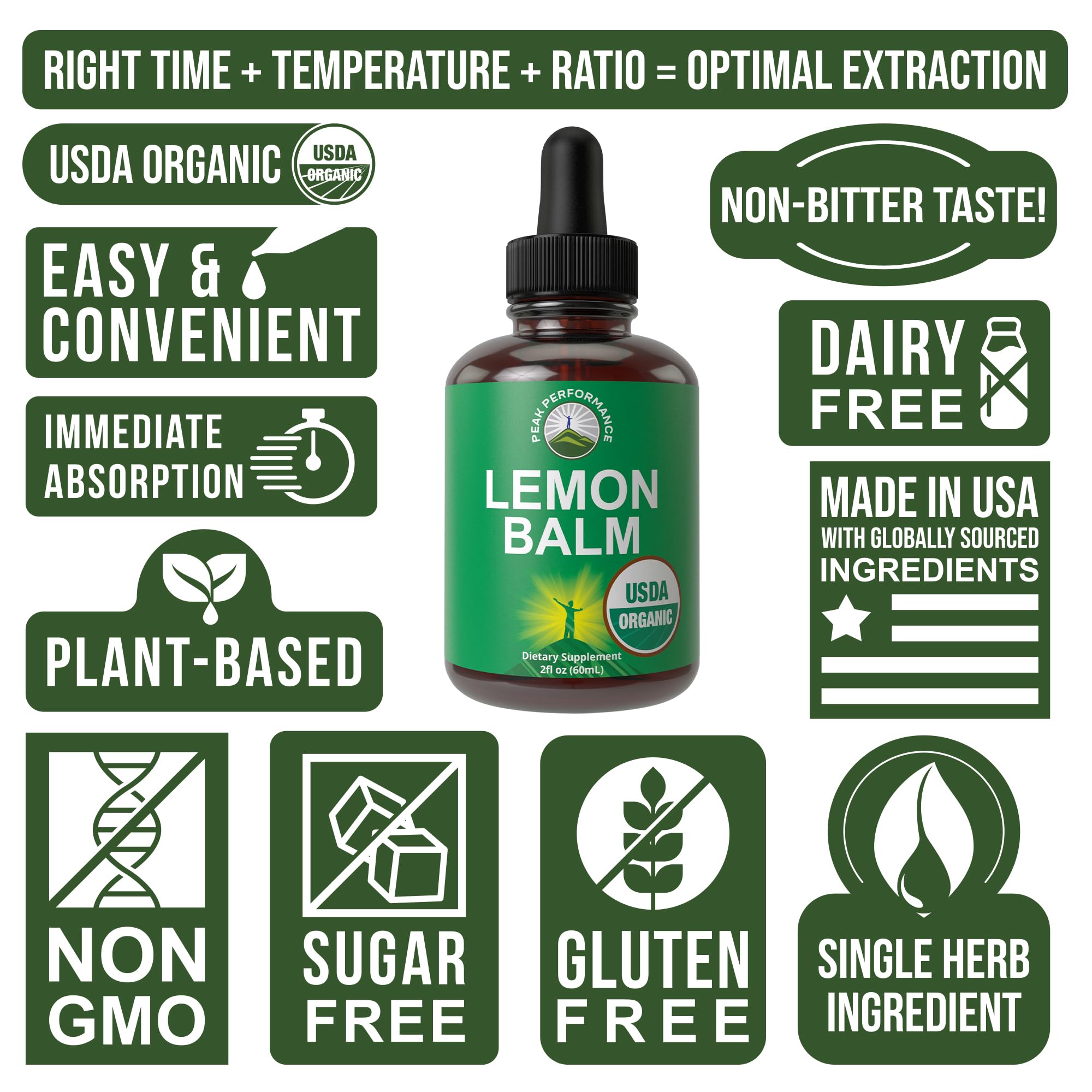 USDA Organic Lemon Balm Tincture. Liquid Organic Lemon Balm Oil Drops Supplement for Relaxation, Calm, Digestion. Vegan Leaf Extract. Zero Sugar, Gluten Free Supplements for Women and Men Peak Performance Au supplements