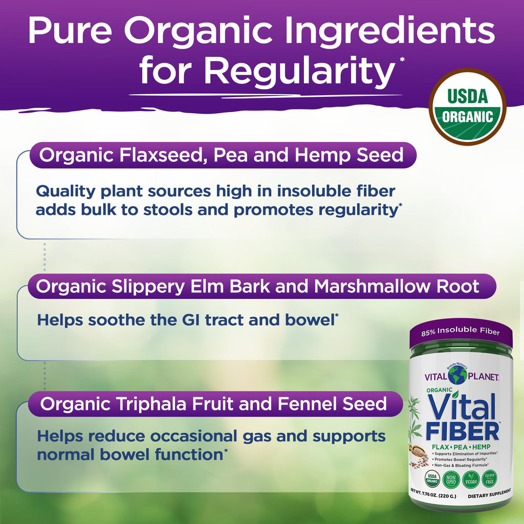 Vital Planet - Vital Fiber Powder, Soluble and Insoluble Fiber Supplement with Flax, Pea and Hemp, Organic Daily Dietary Supplement Supports