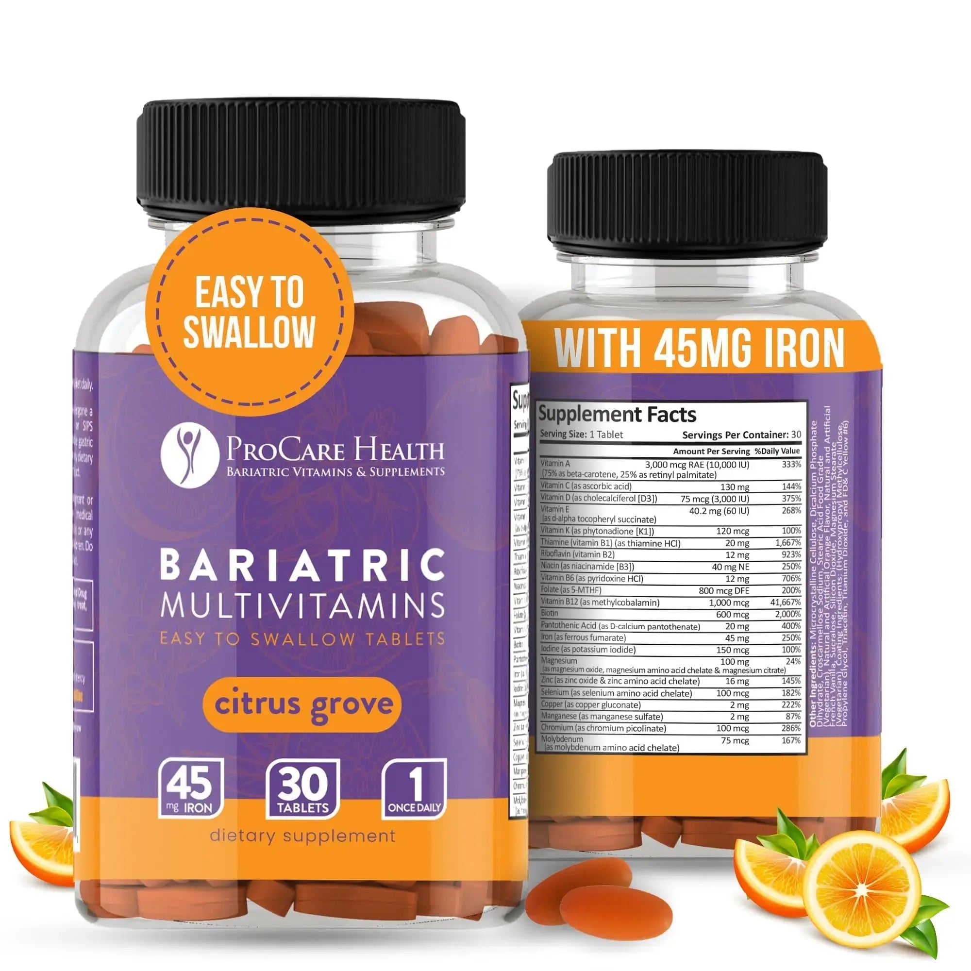 Procare Health Bariatric Multivitamin with Iron 45mg Easy to Swallow 30 Tablets - Post Op Bariatric Vitamins for Gastric Bypass Pills ProCare Health Au supplements