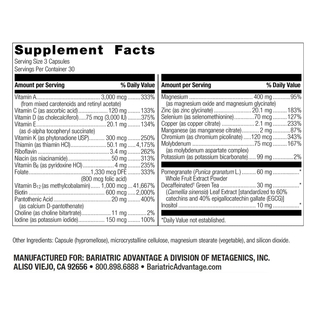 Bariatric Advantage Ultra Multi Without Iron, High Potency Daily Multivitamin for Bariatric Surgery Patients Bariatric Advantage Au supplements