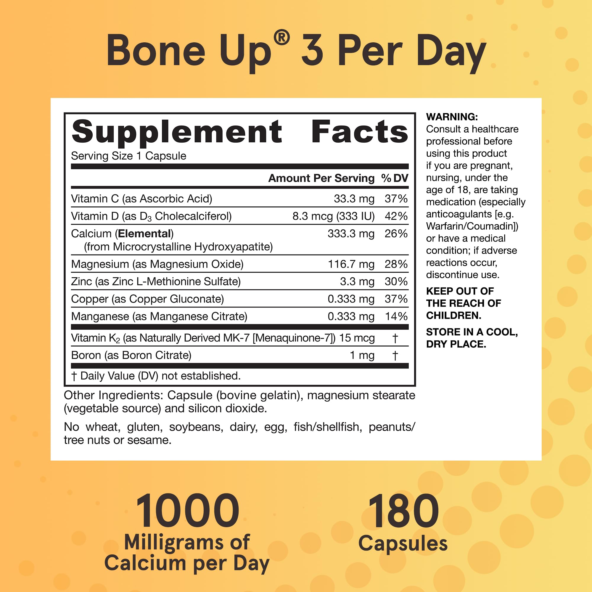 Jarrow Formulas BoneUp Three Per Day for Bone Density and Skeletal Nutrition, Includes Vitamin D3, K2 (as MK-7) and Calcium