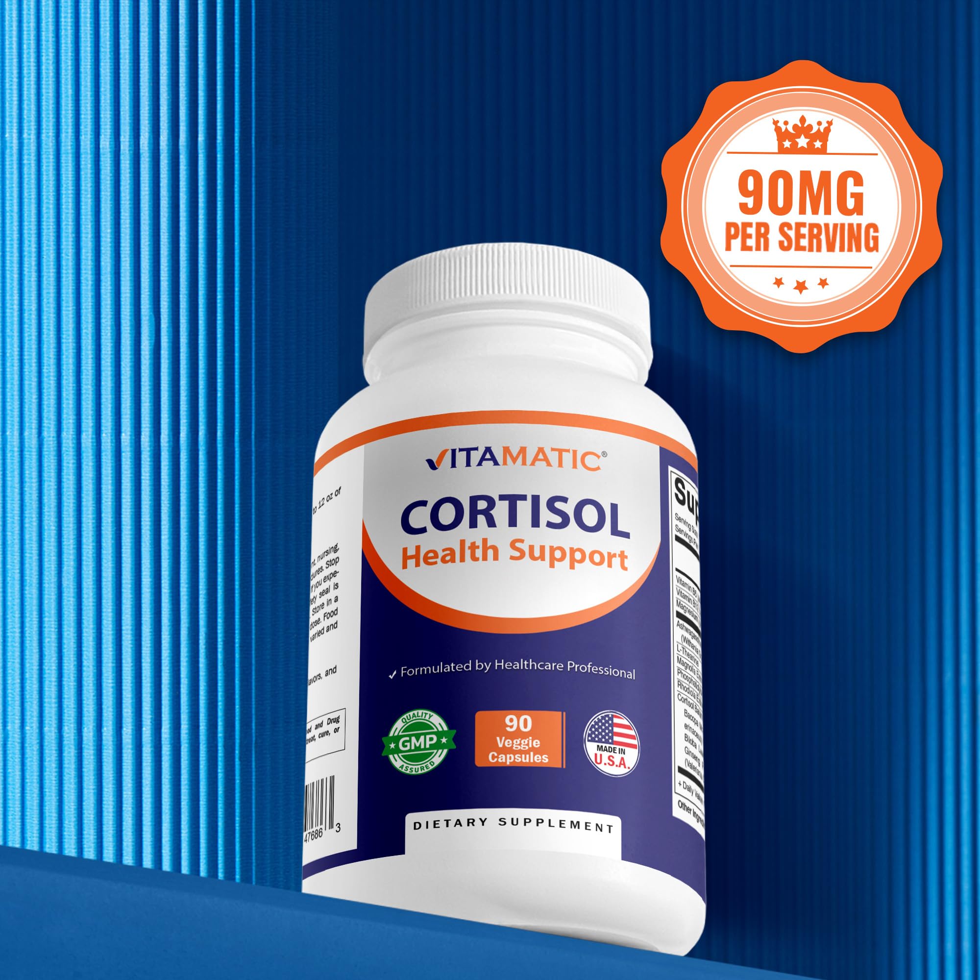 Vitamatic Cortisol Health Support - 90 Veggie Capsules - Made with Adaptogenic Blend with Ashwagandha, Rhodiola, Magnolia, L-Theanine, Phosphatidylserine Vitamatic Au supplements