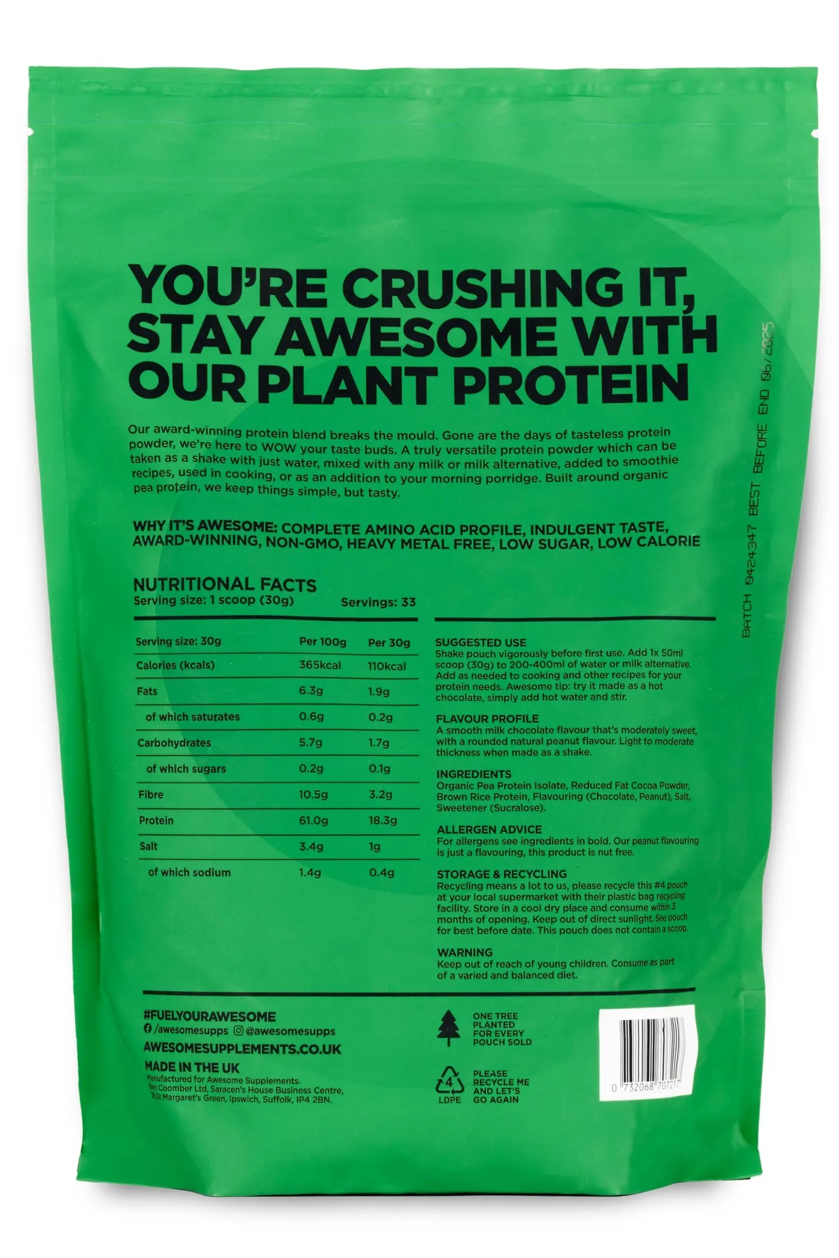 Chocolate Nut Awesome Protein Powder by Ben Coomber | 1kg Vegan Organic Flavoured Protein Ben Coomber Au supplements