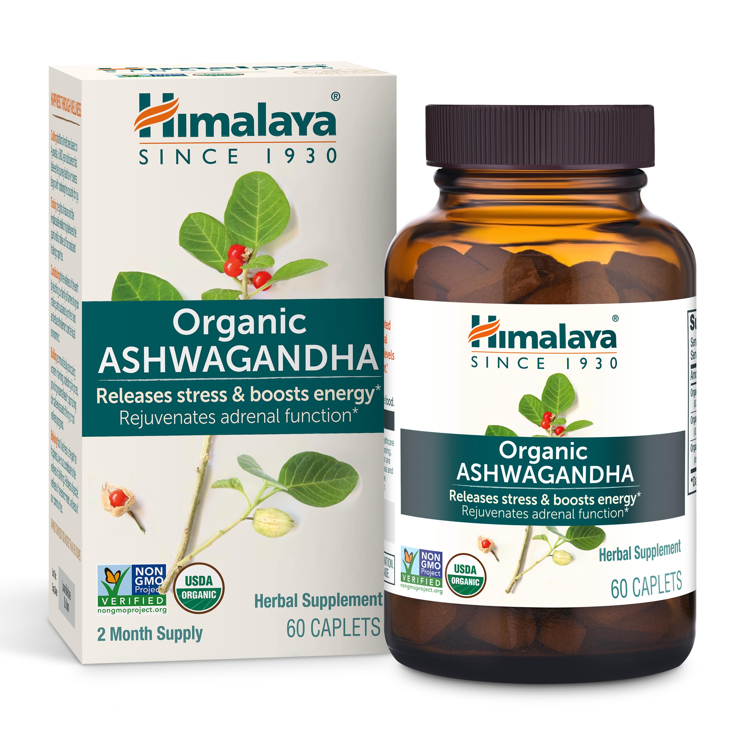 Himalaya Organic Ashwagandha Root - Adrenal Support, Stress Relief, Vegan, Non-GMO - 670 mg, 60 Caplets Himalaya Au supplements