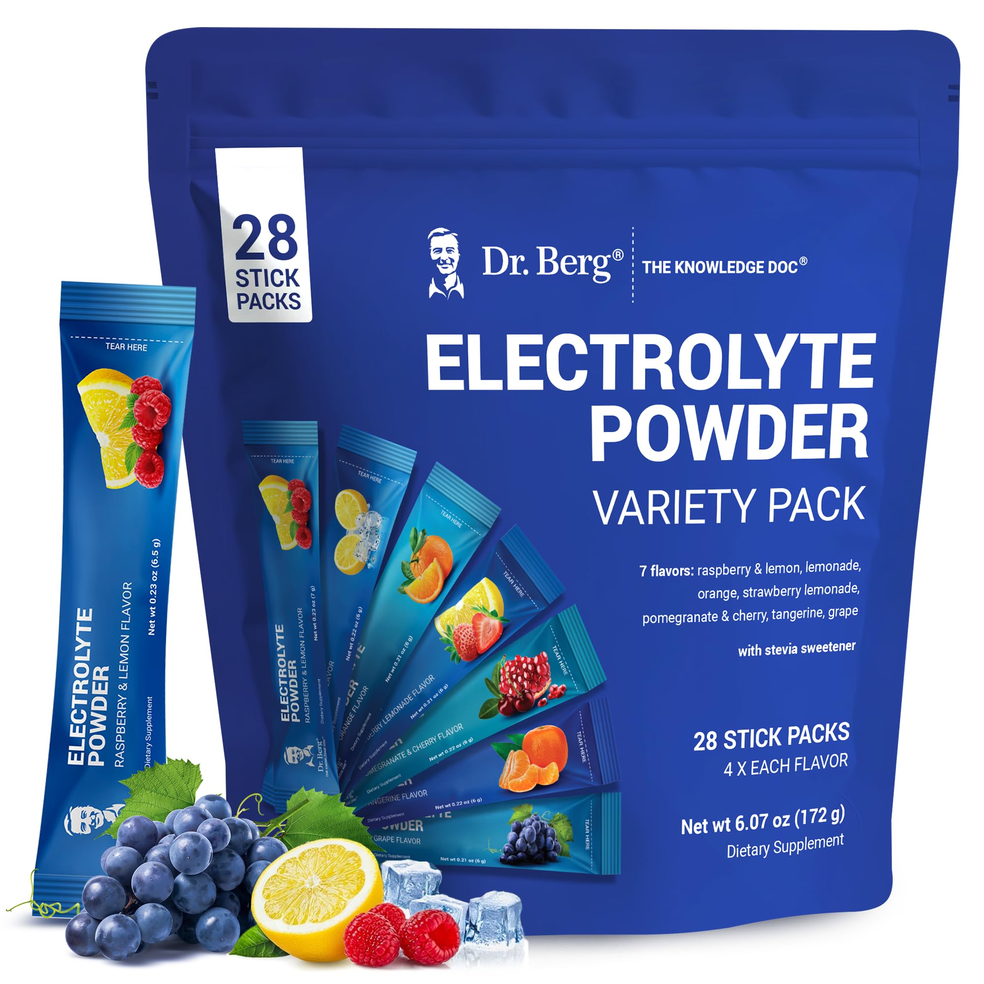 Dr. Berg Sugar Free Electrolyte Powder Packets (Variety Pack) - Daily Electrolyte Drink Mix - 28 Total Hydration Pouches Sugar Free