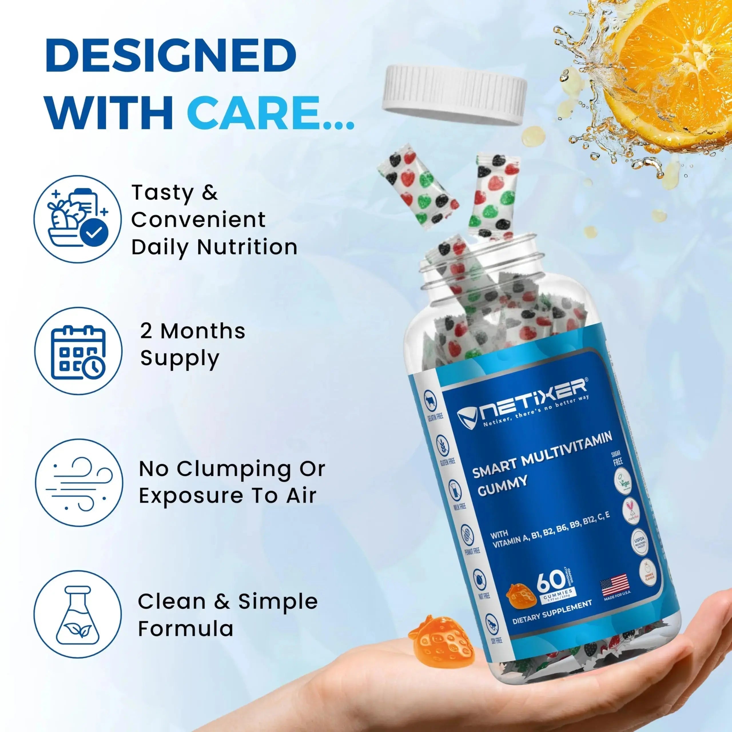 nETiXER Multivitamin Gummies – 60 Vegan Berry Gummies with Vitamins A, C, D, E, B12, Biotin, Zinc, Iodine – Gelatin-Free, Gluten-Free nETiXER Au supplements