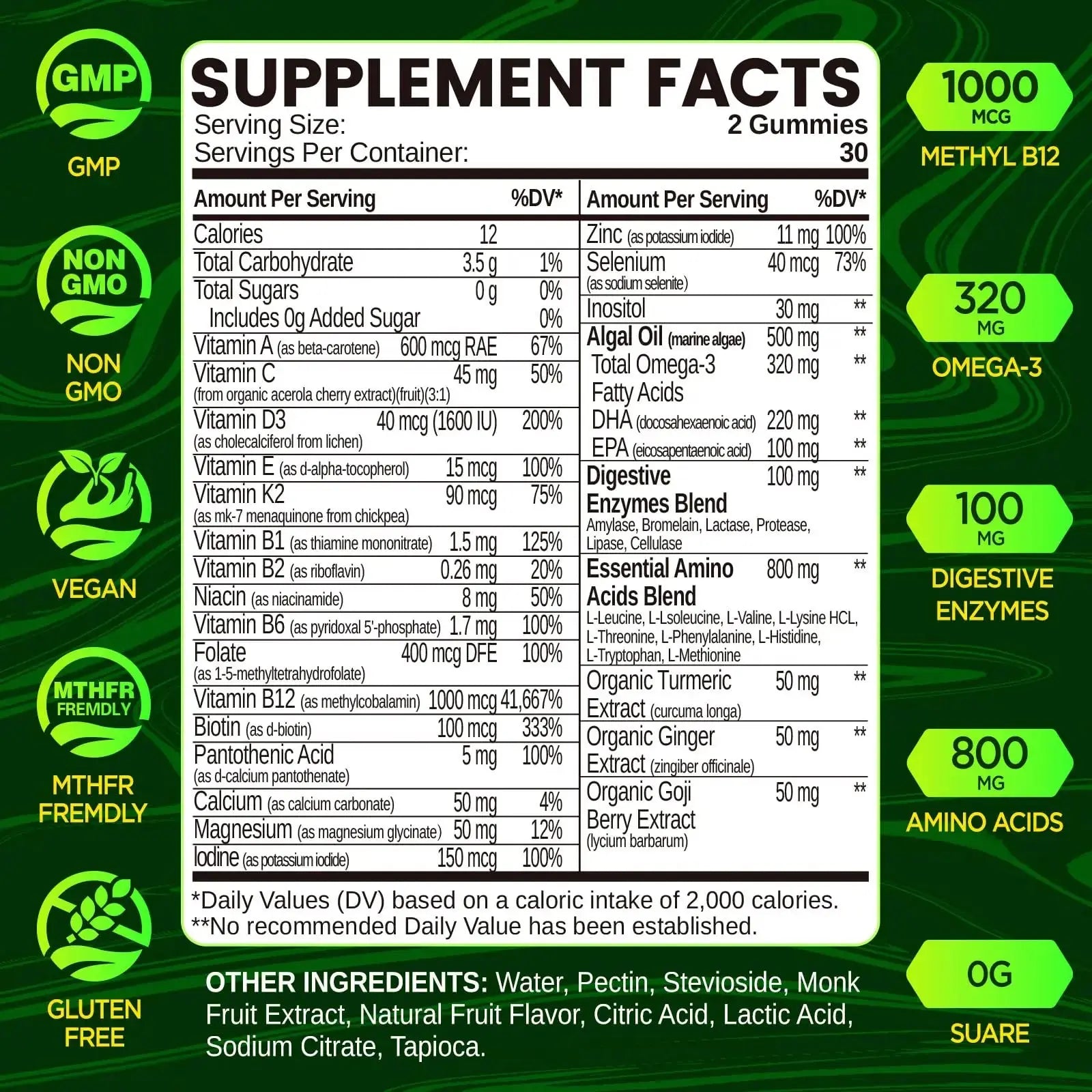 Methylated Multivitamin for Men Gummies, Men`s Multivitamins Gummies with Vitamin B Complex, A, C ,D3, E, K2, Calcium, Magnesium, Omega-3 NATISLAND Au supplements
