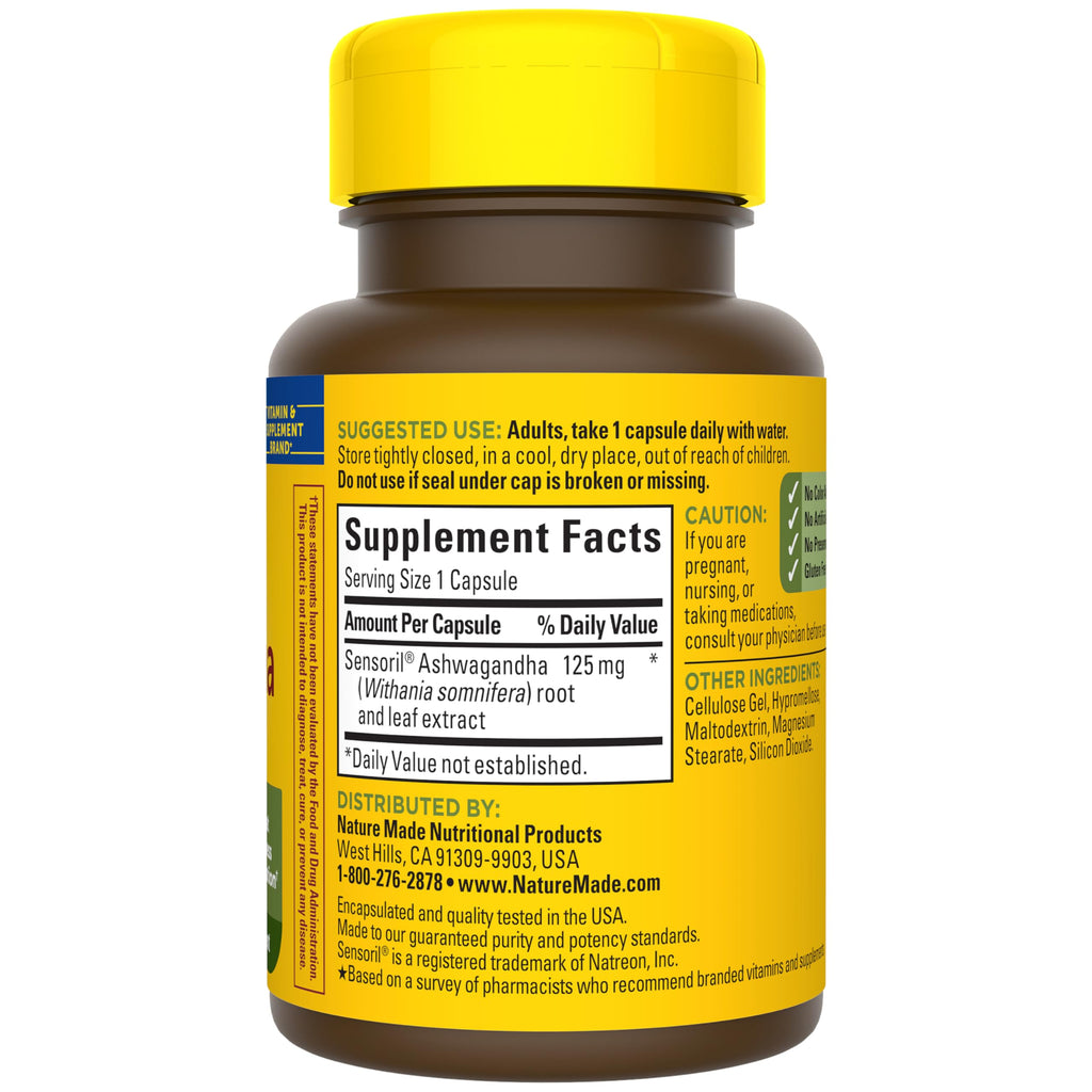Nature Made Ashwagandha Capsules 125mg for Stress Support, Ashwagandha Supplements, 60 Capsules, 60 Day Supply Nature Made Au supplements
