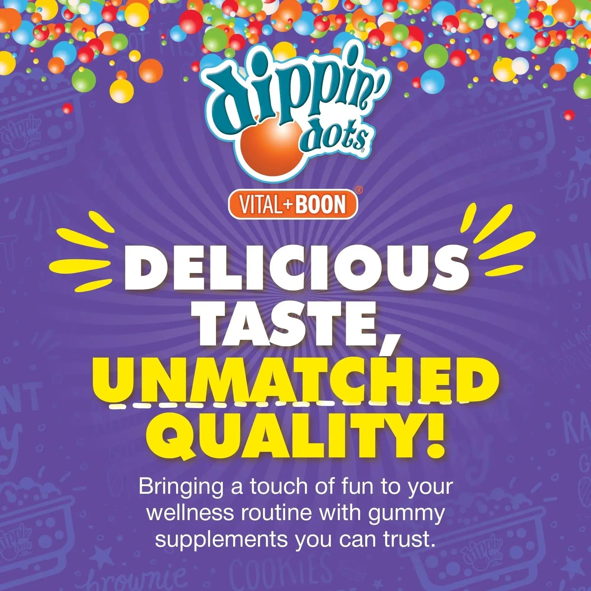 Dippin' Dots - Multivitamin Gummies for Kids Rainbow Fruit Flavor Complete Multivitamin Chewy Gummies Vitamin A, B, C, D3, E, B6, Zinc - 60 Count Vital+Boon Au supplements