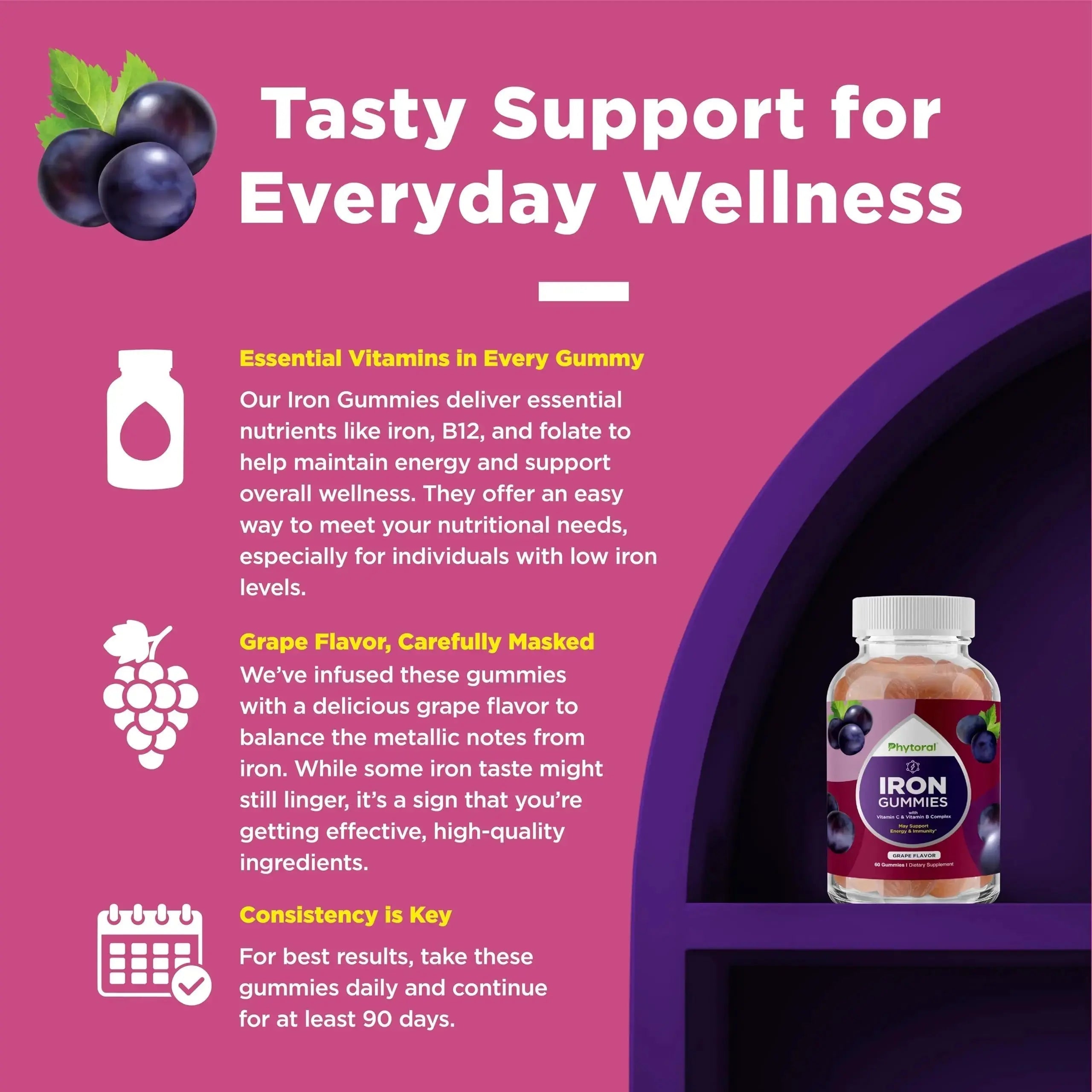 Natural Multivitamin Iron Gummies for Adults - Adult Gummy Vitamins with Iron and Energy Boost B Complex Vitamins Phytoral Au supplements