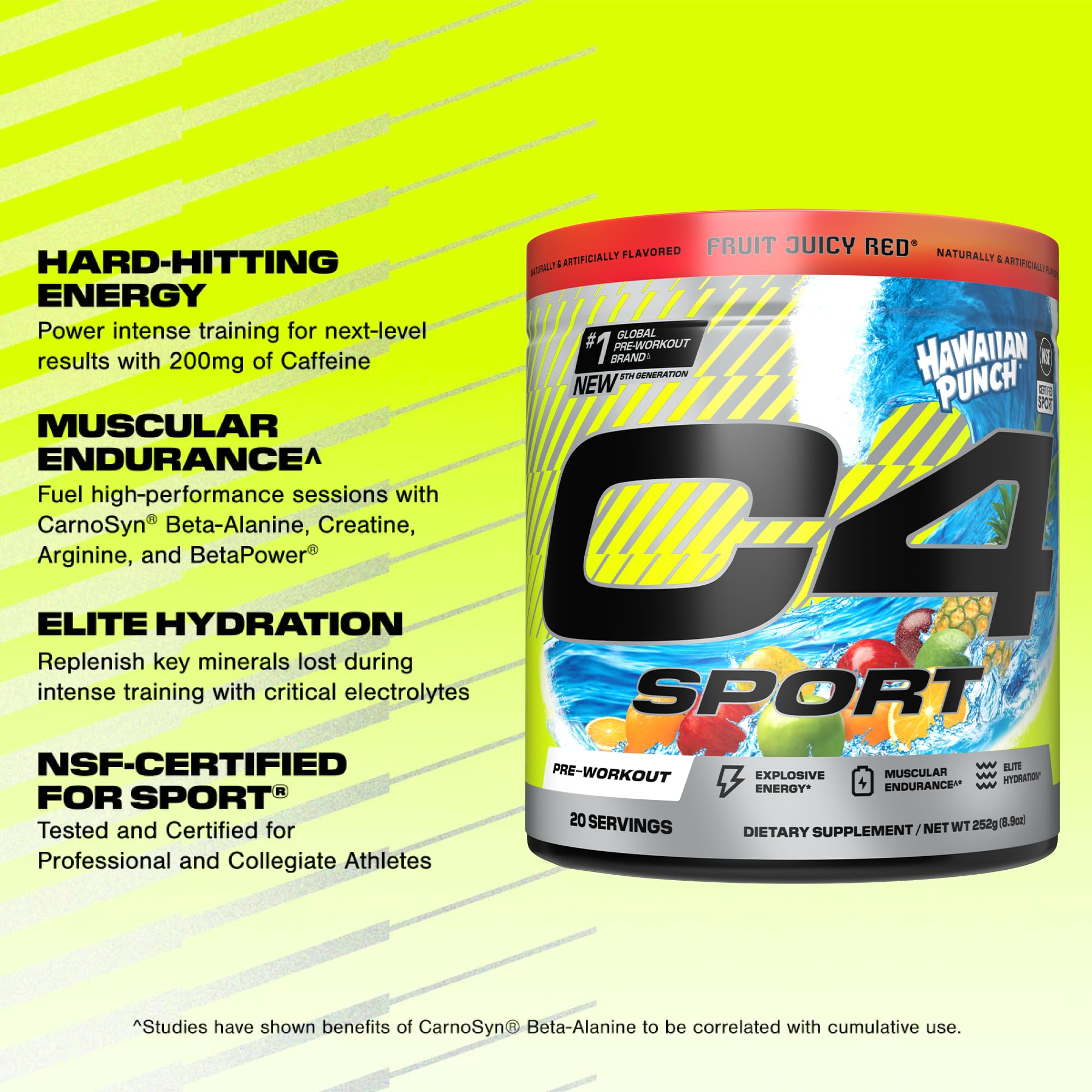 C4 Sport Pre Workout Powder - NSF Certified for Sport - Elite Hydration - 200mg Caffeine + Creatine + Beta-Alanine - Electrolytes and Energy Supplement