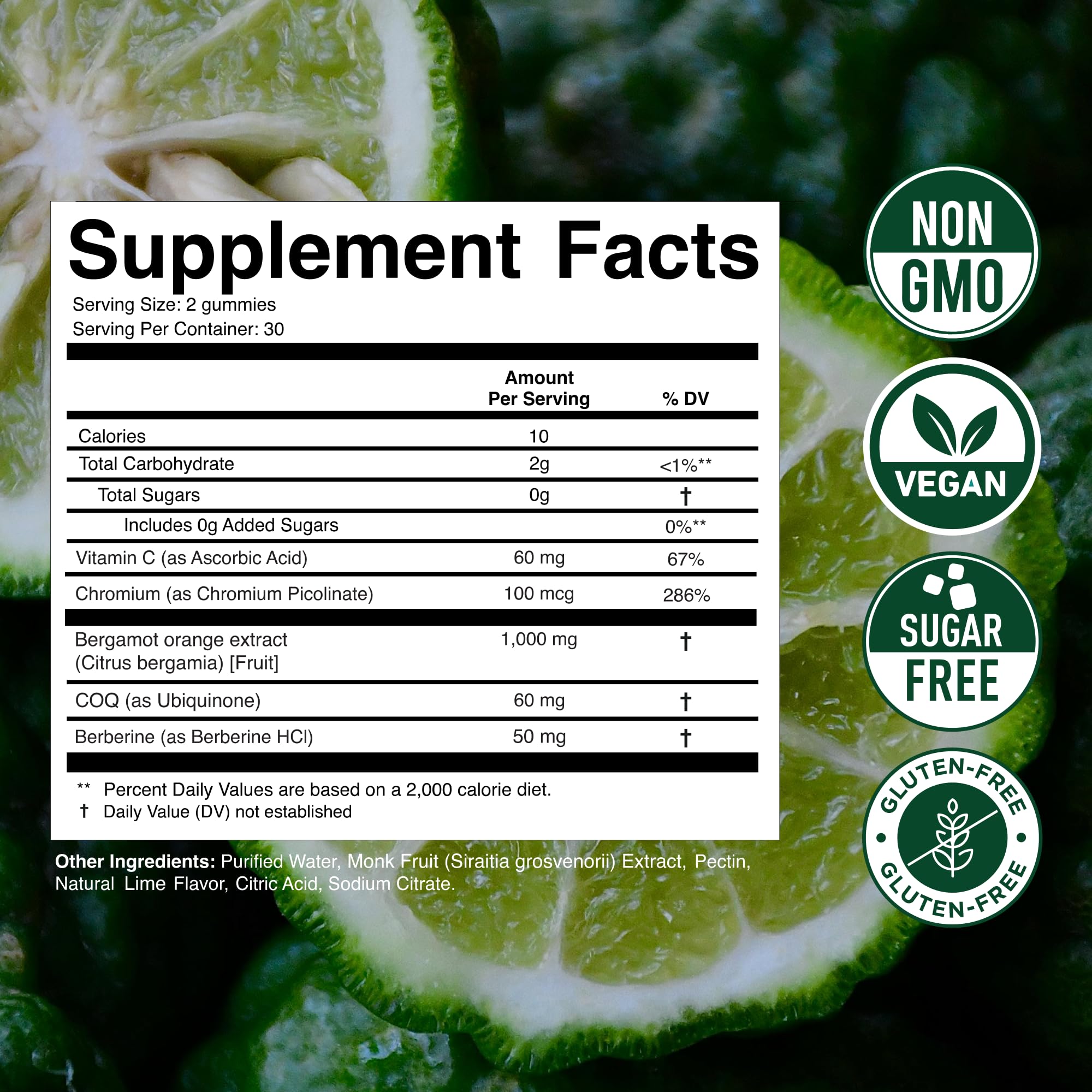Citrus Bergamot 1000MG Gummies for Women and Men, Citrus Bergamot Extract with Berberine, CoQ10, Chromium & Vitamin C, Metabolic & Antioxidant Support,