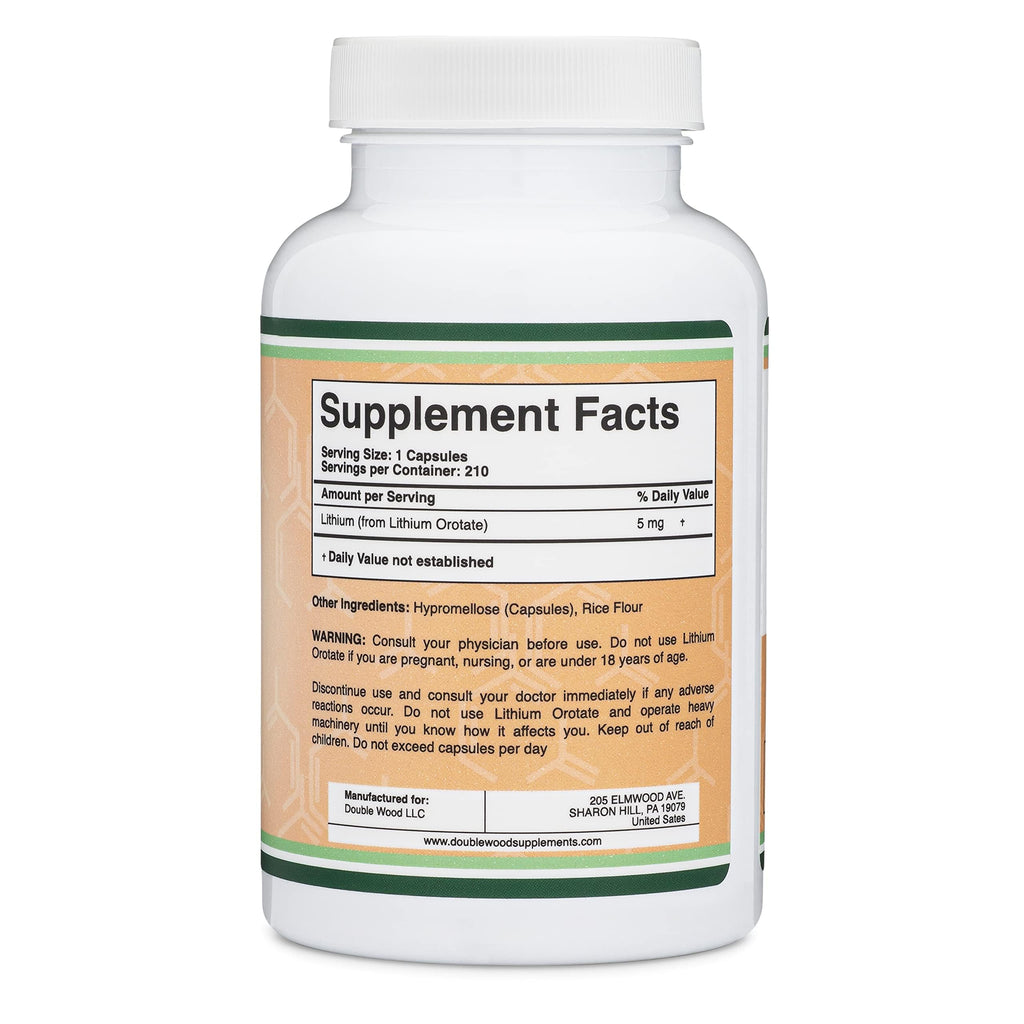 Lithium Orotate 5mg of Elemental Lithium for Cognition and Brain Health, 210 Capsules (Third Party Tested, Vegan Safe, Non-GMO) by Double Wood Supplements Double Wood Supplements Au supplements