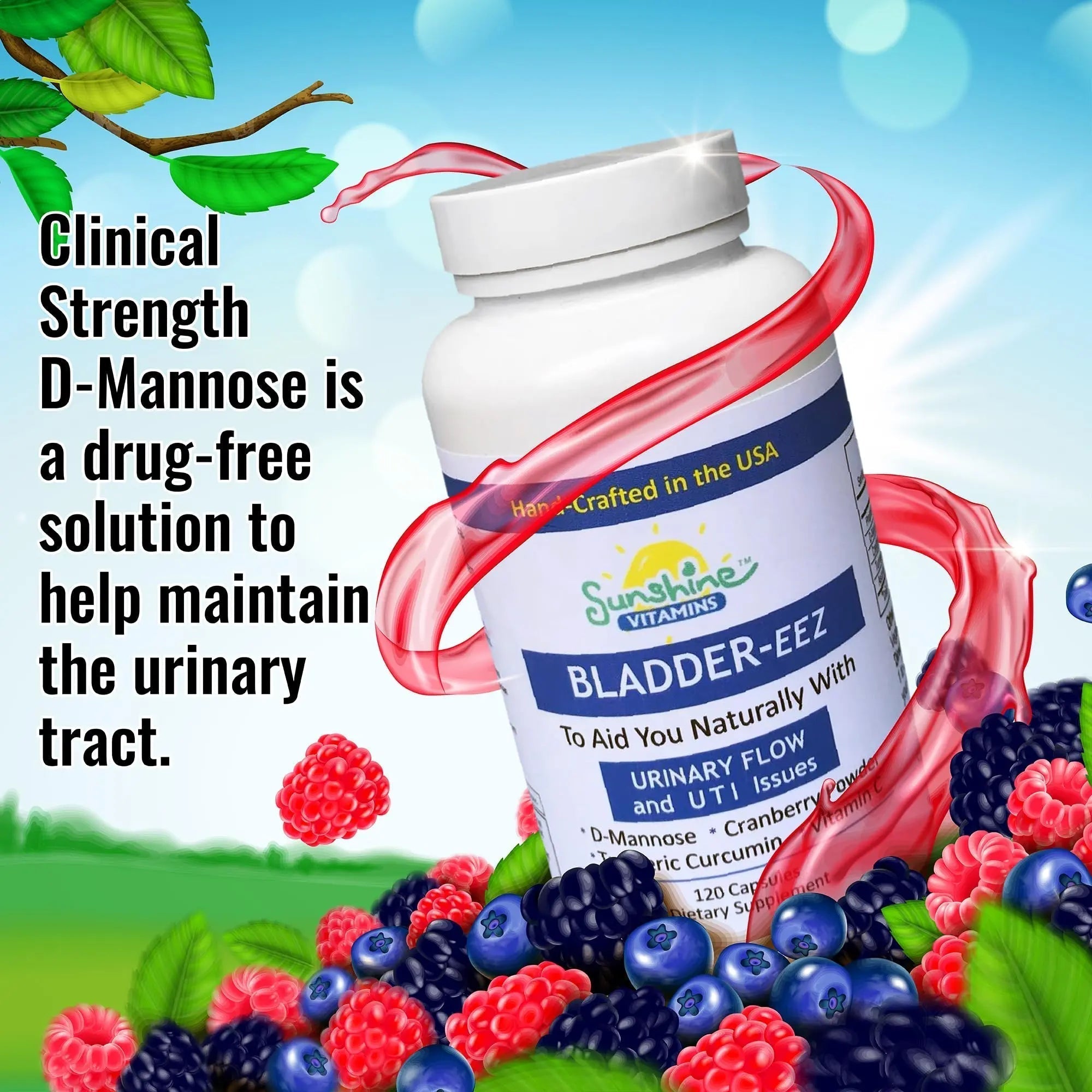 Sunshine Vitamins Bladder-EEZ | All-Natural Bladder Infection UTI Relief Support for Women with D-Mannose | Urinary Tract Infection Health with Immune System Support (1 Bottle of 120 Capsules) Sunshine Vitamins Au supplements