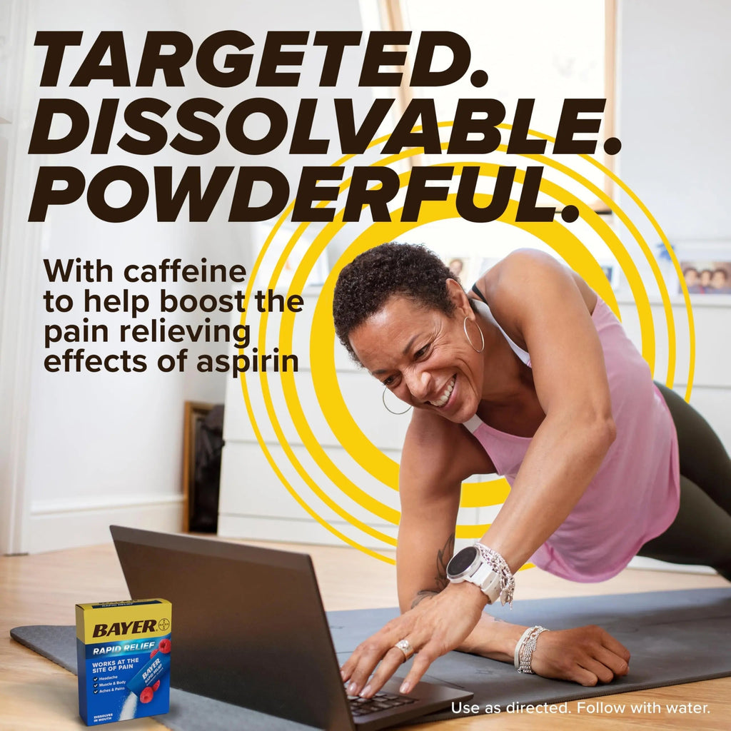Bayer® Rapid Relief, Dissolvable Raspberry Flavor, Powder Packs with Aspirin & Caffeine, Fast Acting Headache Relief, Muscle and Body Pain Reliever, 30ct Bayer Au supplements