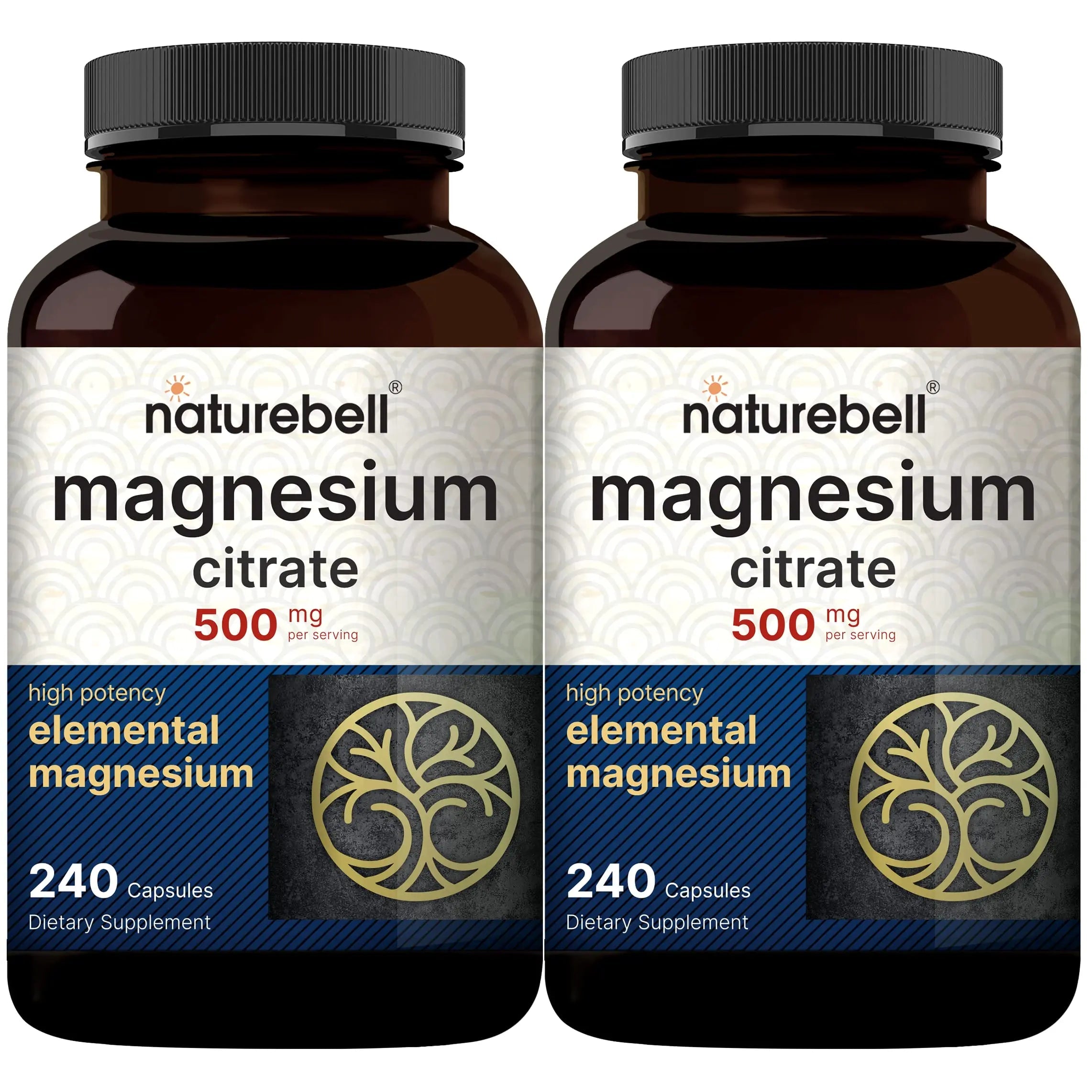 2 Pack Magnesium Citrate 500mg, 480 Capsules | High Purity Elemental Form NatureBell Au supplements