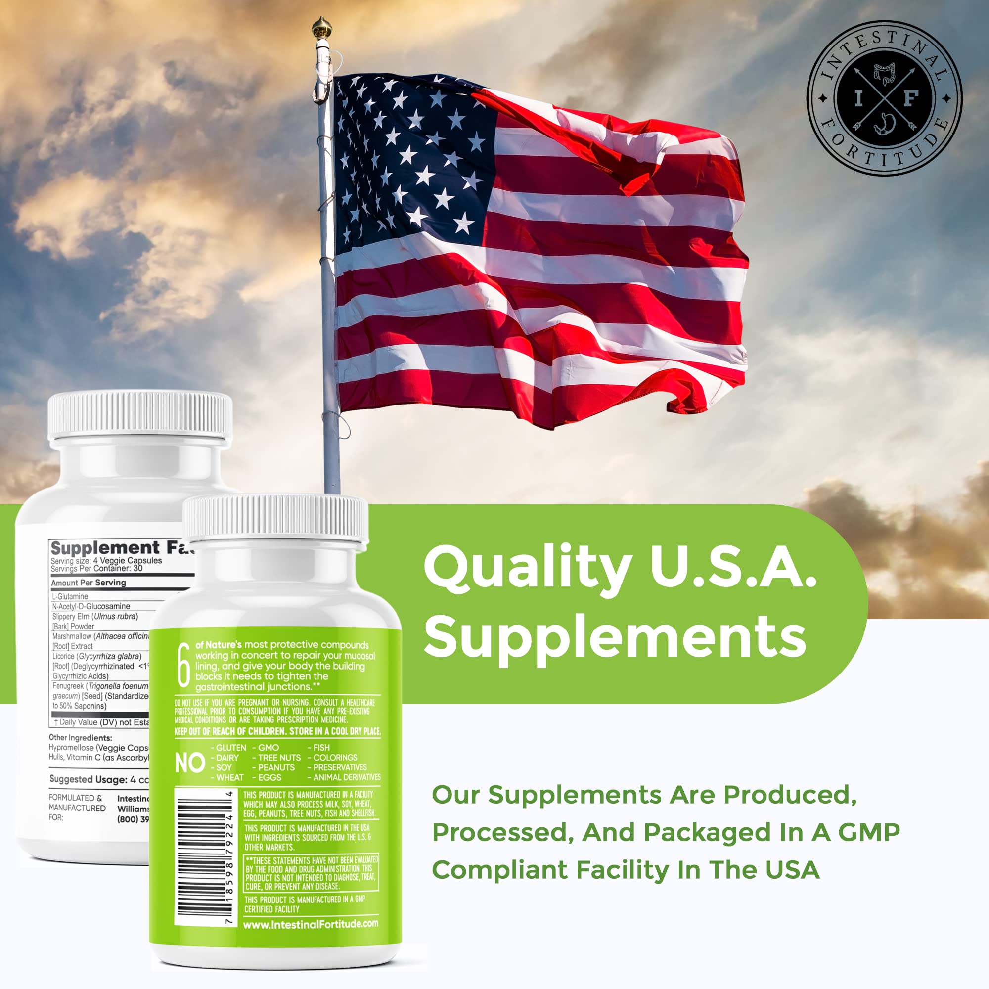 Intestinal Fortitude GLR-6 - Gut Lining Repair Supplement for Gut Health - Leaky Gut Repair with L-Glutamine, Slippery Elm, DGL Licorice Root, Marshmallow Root, Fenugreek