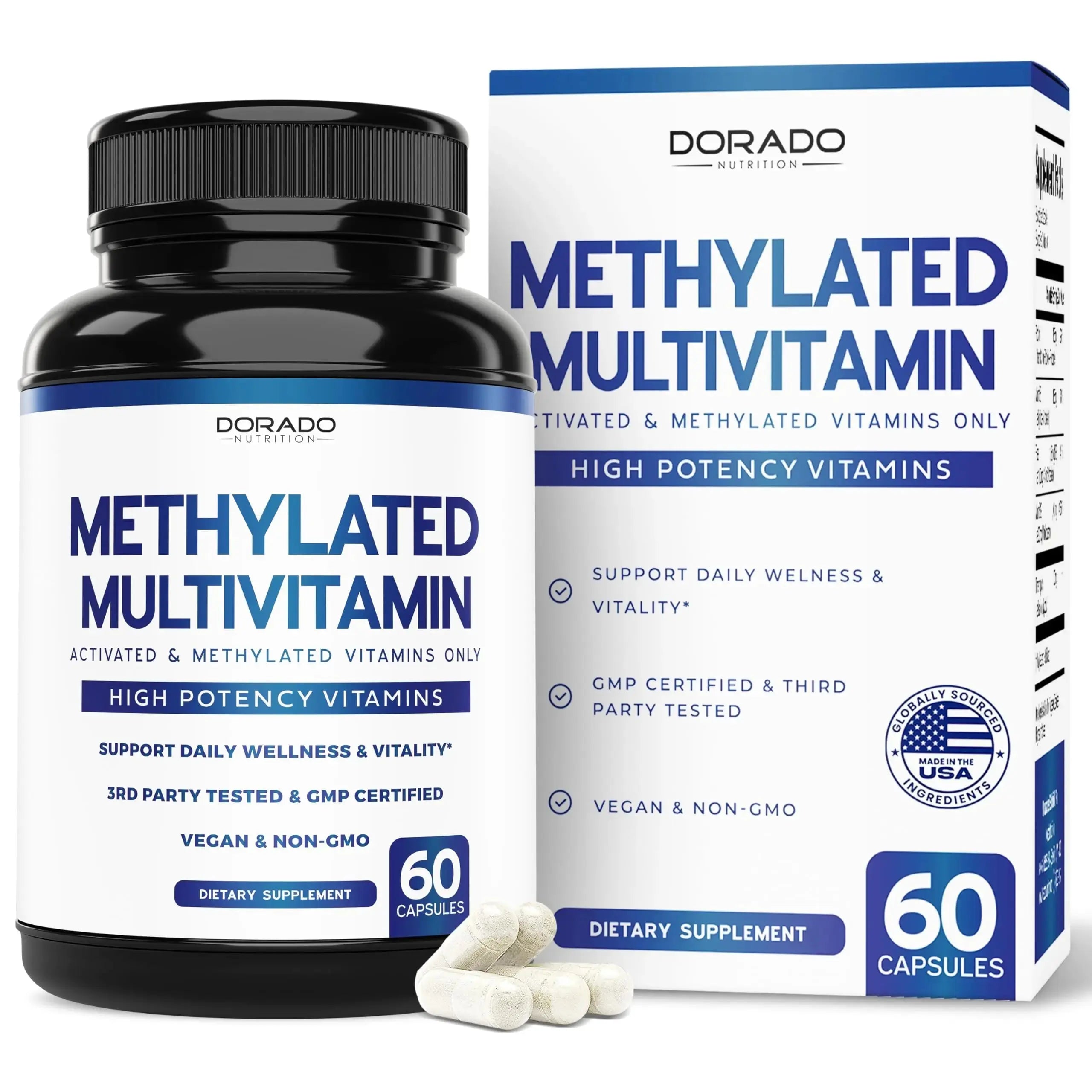Methylated Multivitamin (Methylated and Activated Vitamins Only - Methylated B Complex with Trimethylglycine (TMG) and Methylfolate) DORADO NUTRITION Au supplements