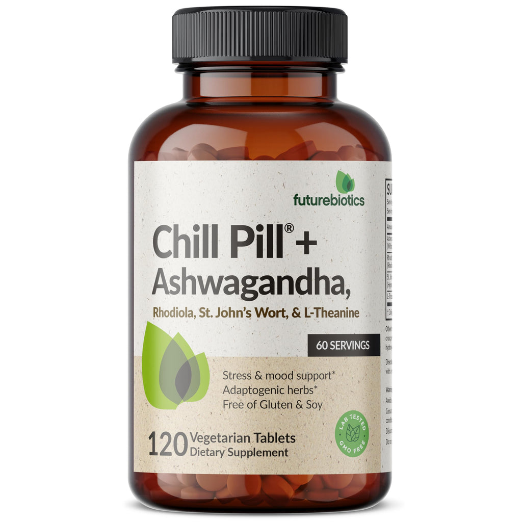 Futurebiotics Chill Pill + Ashwagandha, Rhodiola, St. John’s Wort, & L-Theanine - Non-GMO, 120 Vegetarian Tablets