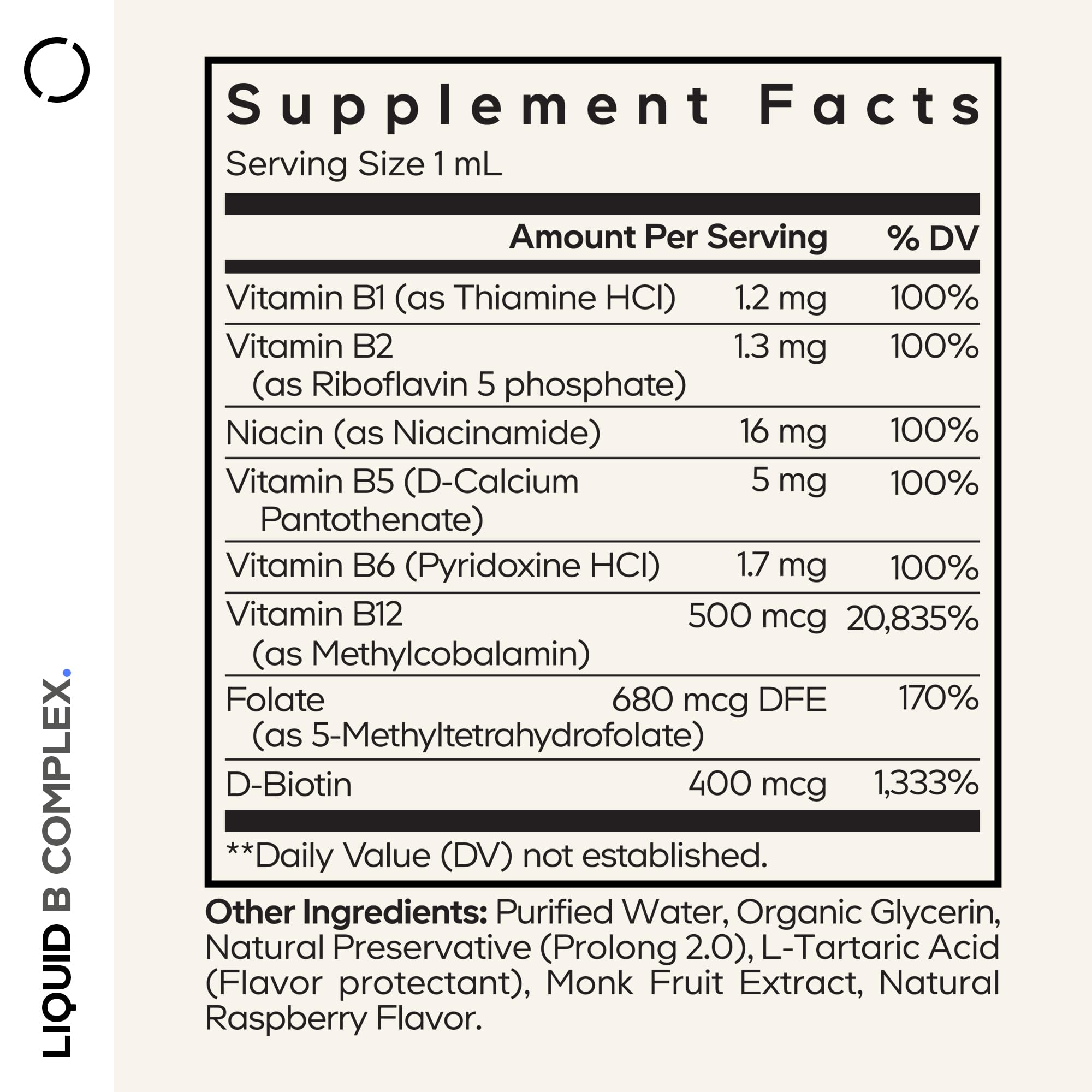 Codeage Liquid B-Complex Supplement with 8 Forms of Vitamin B - Vitamin Thiamine B1, Riboflavin B2, B3, B5, B6, Biotin B7, Active Methylated B9 Folate & B12 - Raspberry Flavor - Non-GMO - 1 fl oz Codeage Au supplements