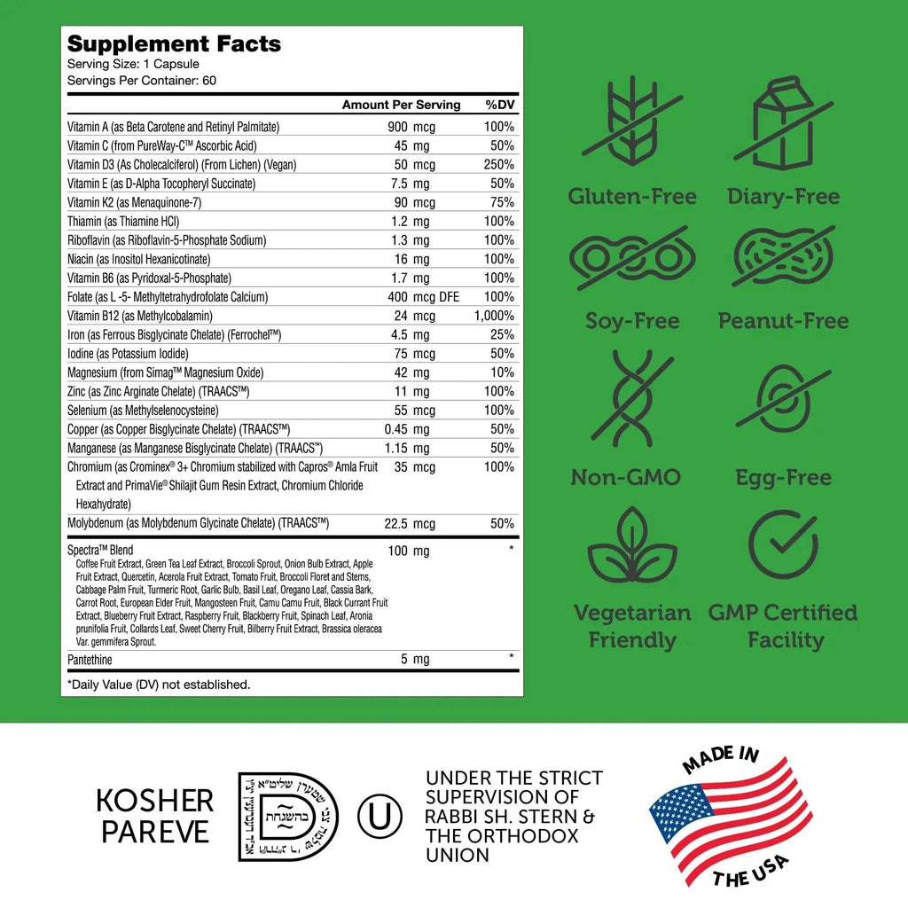 Zahler - One Daily Vegan Multivitamins for Women & Men (60 Count) Kosher Essential Vitamins & Minerals with Whole Food Spectra Blend Zahler Au supplements
