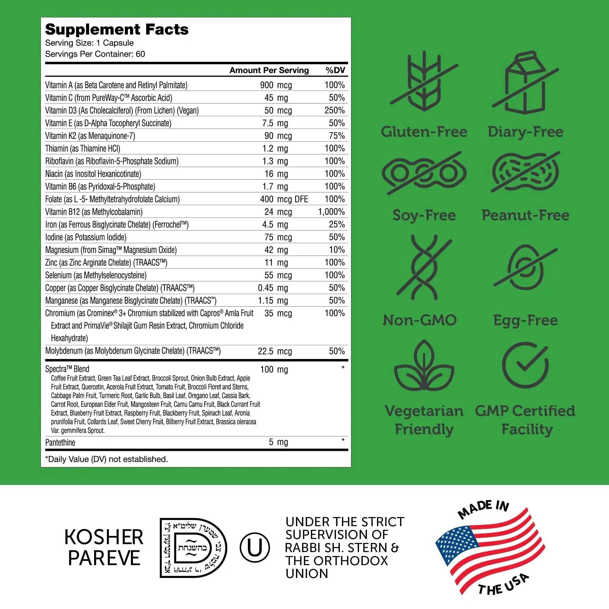Zahler - One Daily Vegan Multivitamins for Women & Men (60 Count) Kosher Essential Vitamins & Minerals with Whole Food Spectra Blend Zahler Au supplements
