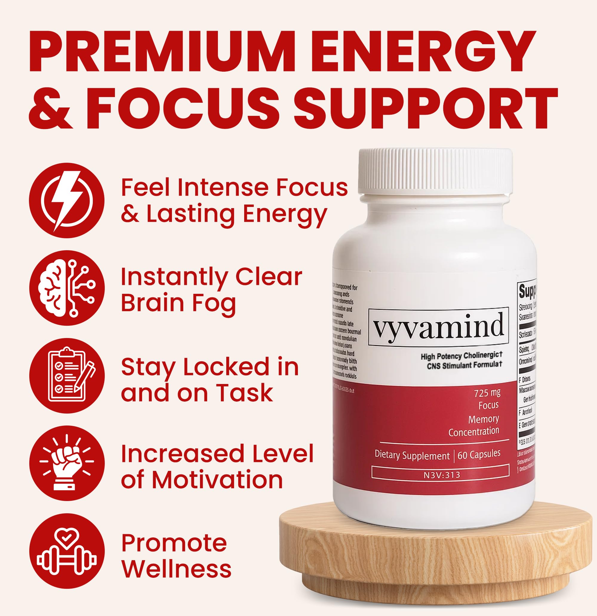 vyvamind Neurostimulant + Focus Aid Nootropic for Enhanced Concentration & Mental Clarity, Brain Support with Caffeine L-Theanine, Fast-Acting Cognitive Boost, 60 Capsules vyvamind Neurostimulant + Focus Aid Au supplements