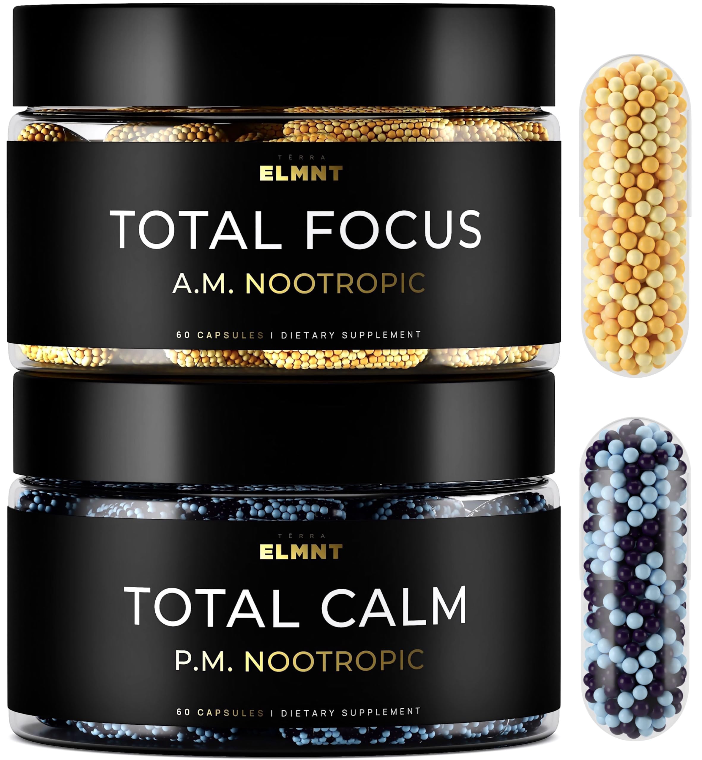 AMPM Nootropic Total Focus + Calm 9X Strength w. Caffeine, L-Theanine, Alpha GPC, L-Tyrosine, Ashwagandha - X-Release Energy Pills Nootropics Brain Support Supplements for Memory and Focus Supplement TERRA ELMNT Au supplements