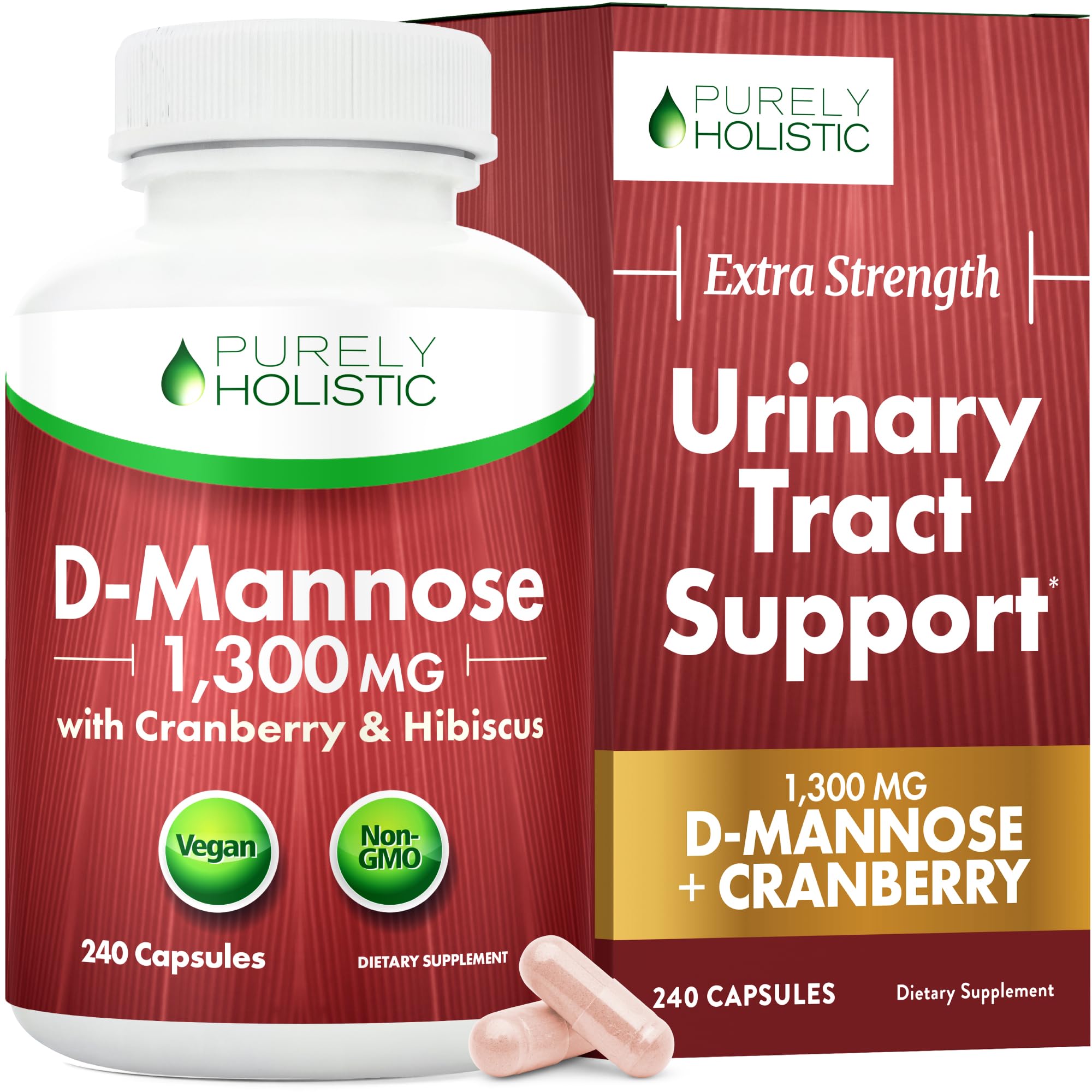 D Mannose with Cranberry | Drug-Free Urinary Tract Health Support | Evidence-Based DMannose 1300mg for Urinary & Bladder Health for Women | D Mannose Supplements for Women & Men | Non-GMO | 240 Ct Purely Holistic Au supplements