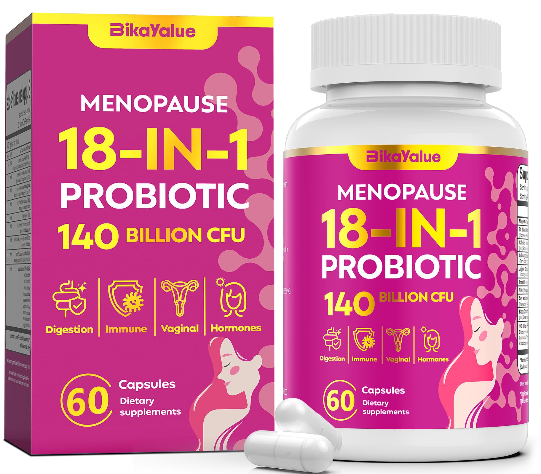 Menopause Supplements for Women, 140 Billion CFU Probiotics, 18-in-1 Menopause Relief with Magnesium, Black Cohosh, Inositol, Hormone Harmony for Women, Night Sweats, Mood Swings, Immunity - 60 Caps BIKAYALUE Au supplements
